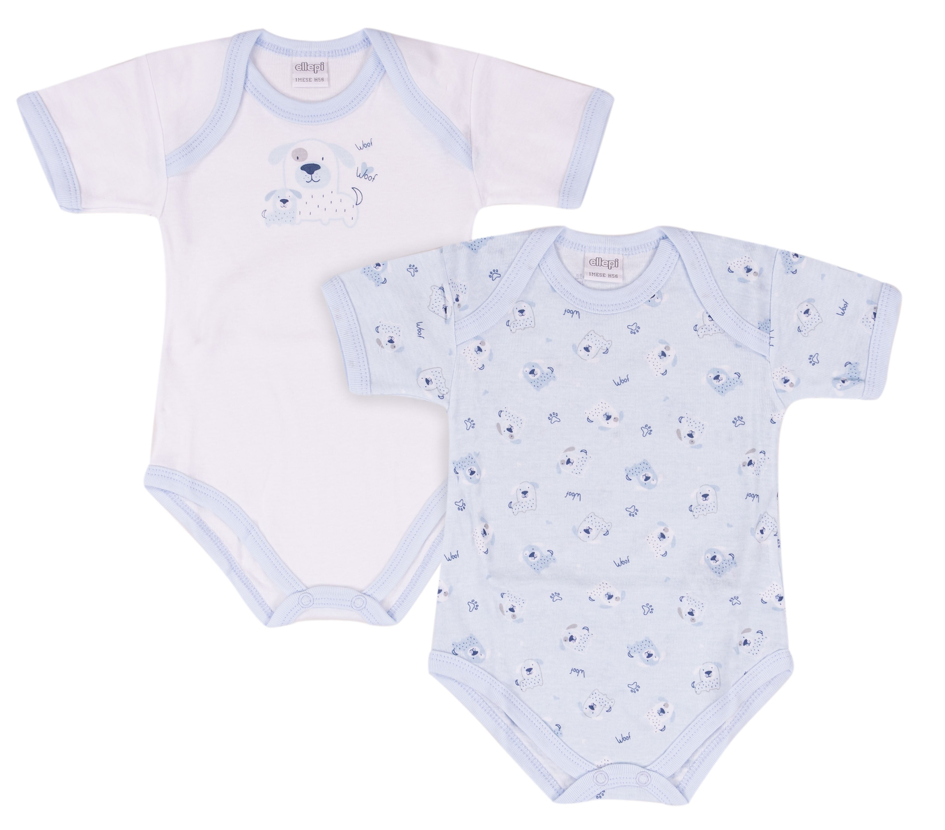 Set 6 Body Neonato Scollo Americano in Puro Cotone Certificato Oeko-Tex Grafica "Puppy"