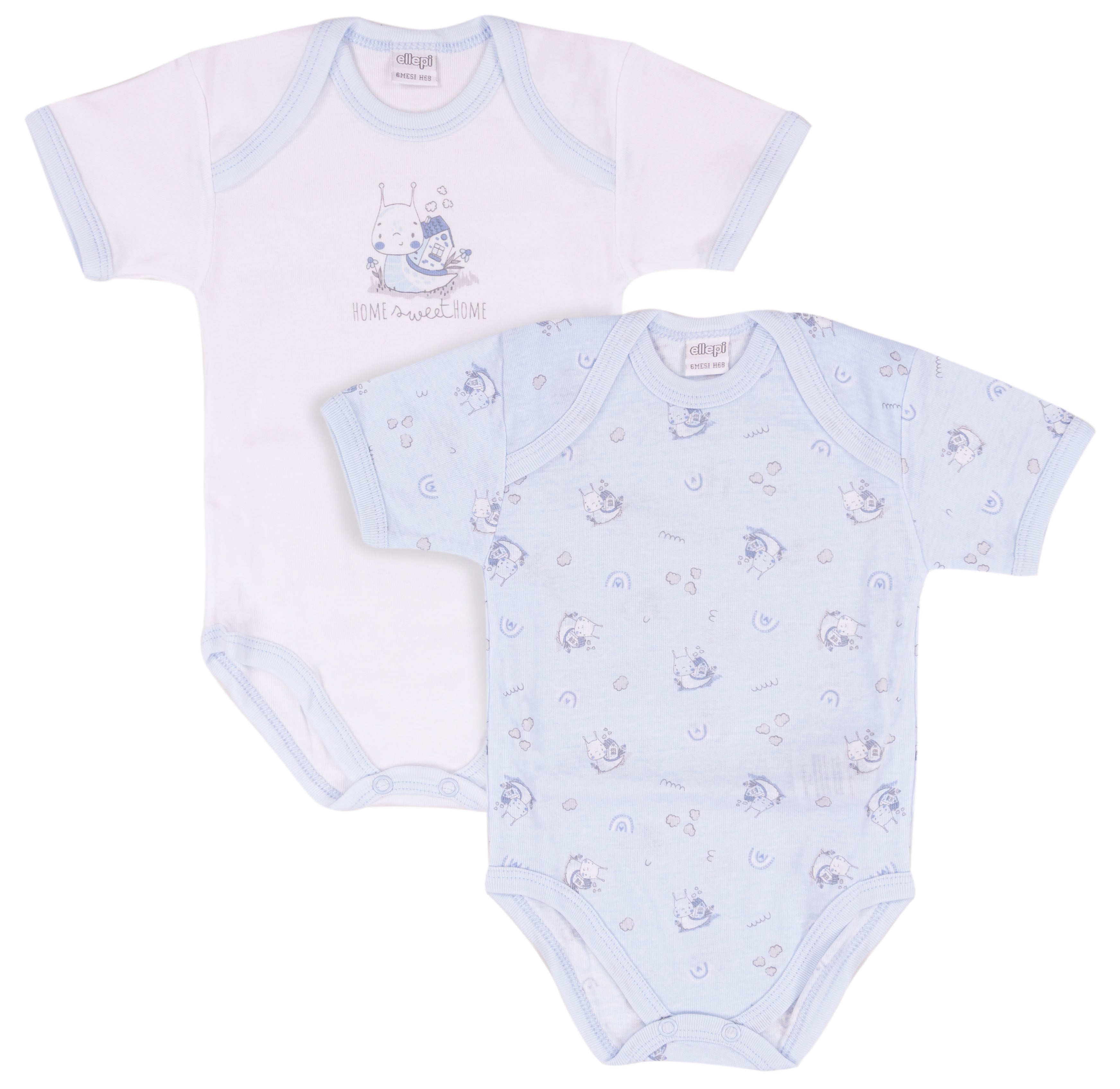 Set 6 Body Neonato Scollo Americano in Cotone Oeko-Tex Grafica "Lumachina"
