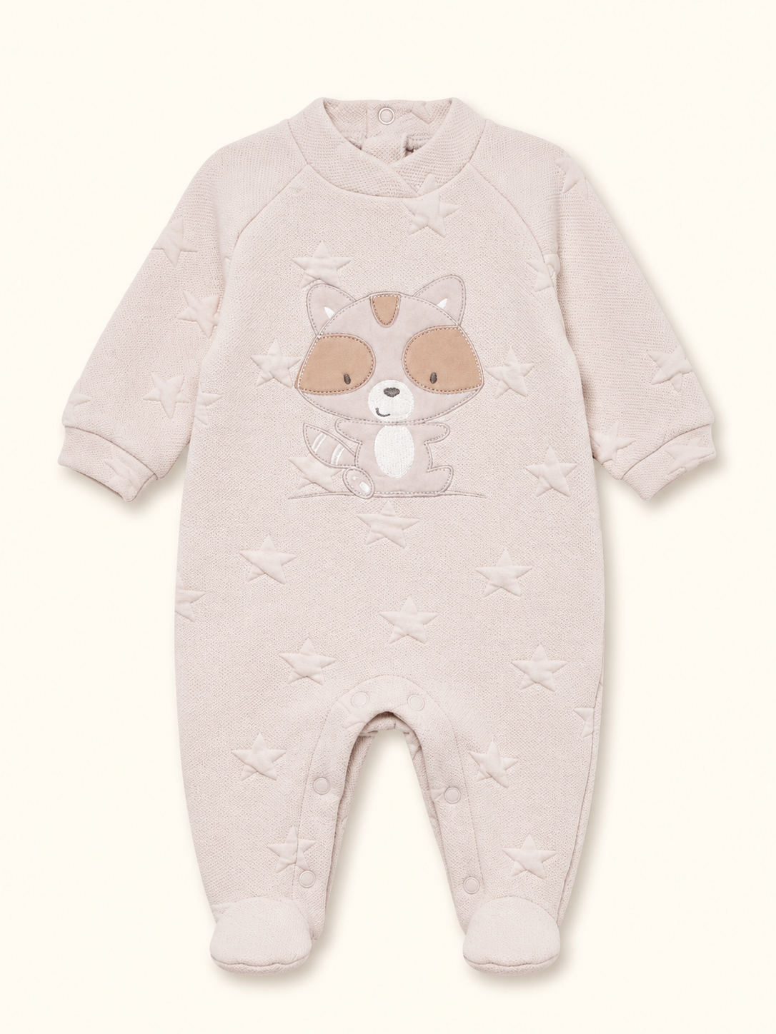 Tutina Neonato Unisex con Piedini in Ciniglia Effetto Stelle e Procione