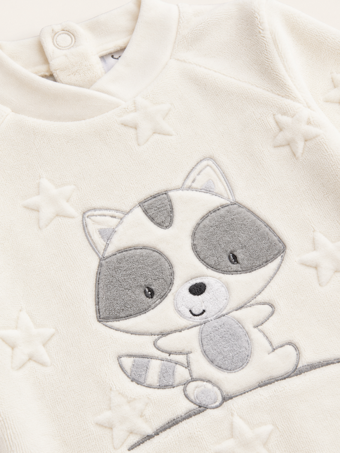 Tutina Neonato Unisex con Piedini in Ciniglia Effetto Stelle e Procione