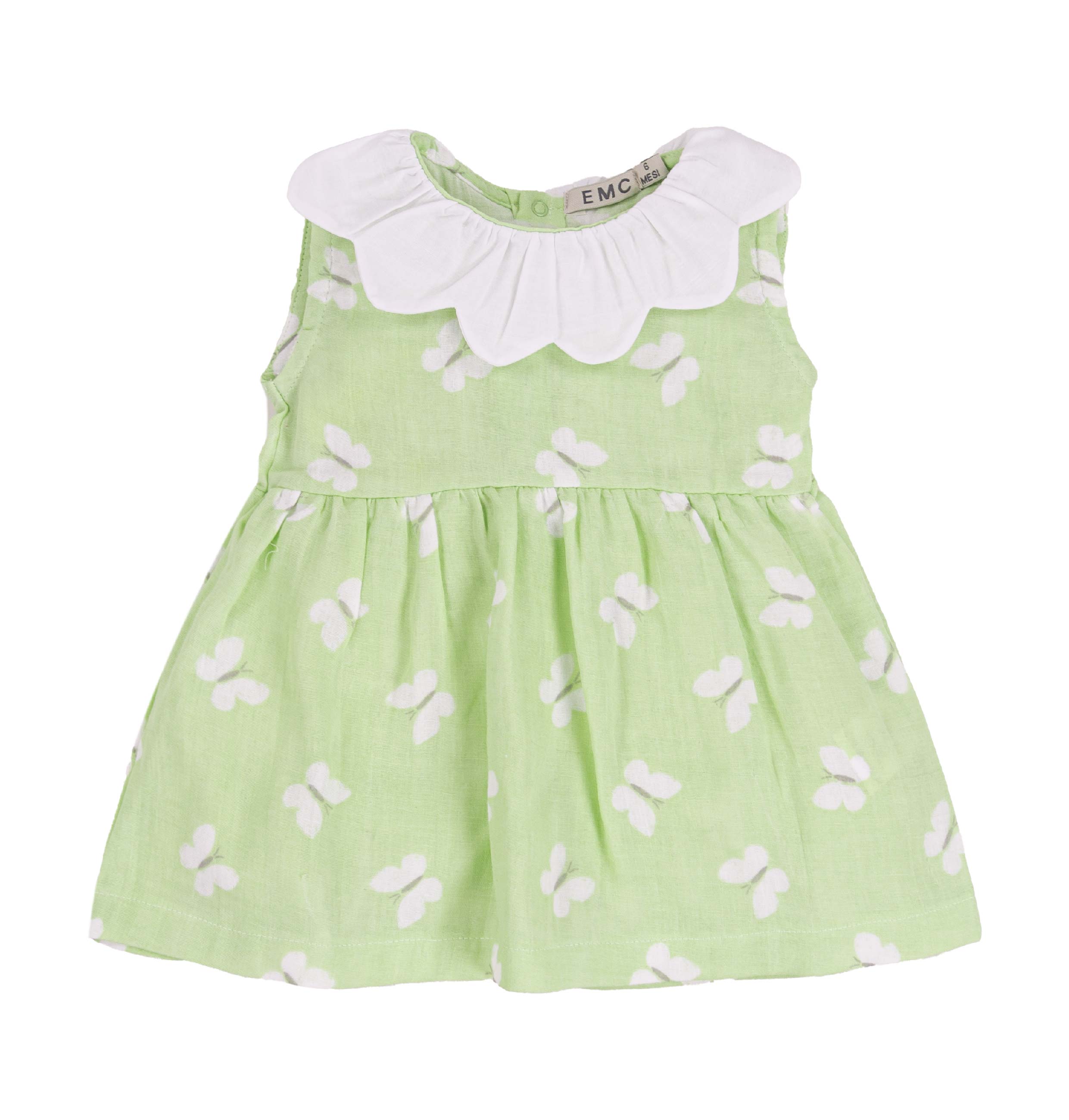 Vestito Bimba EMC Verde Lino | Stampa Farfalle e Colletto