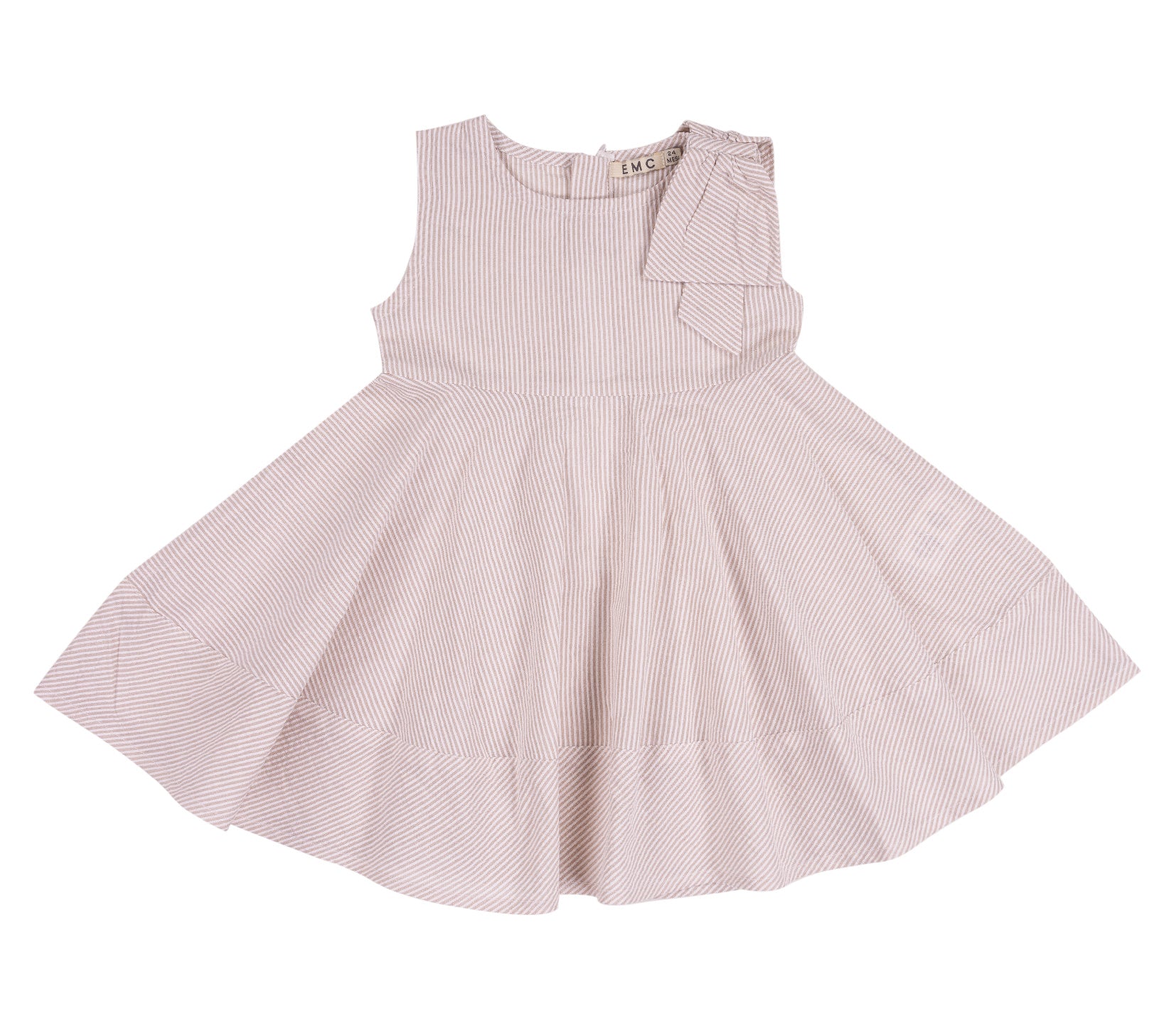 Vestito Bimba EMC a Righe Beige | Fiocco Spalla e Gonna Ampia