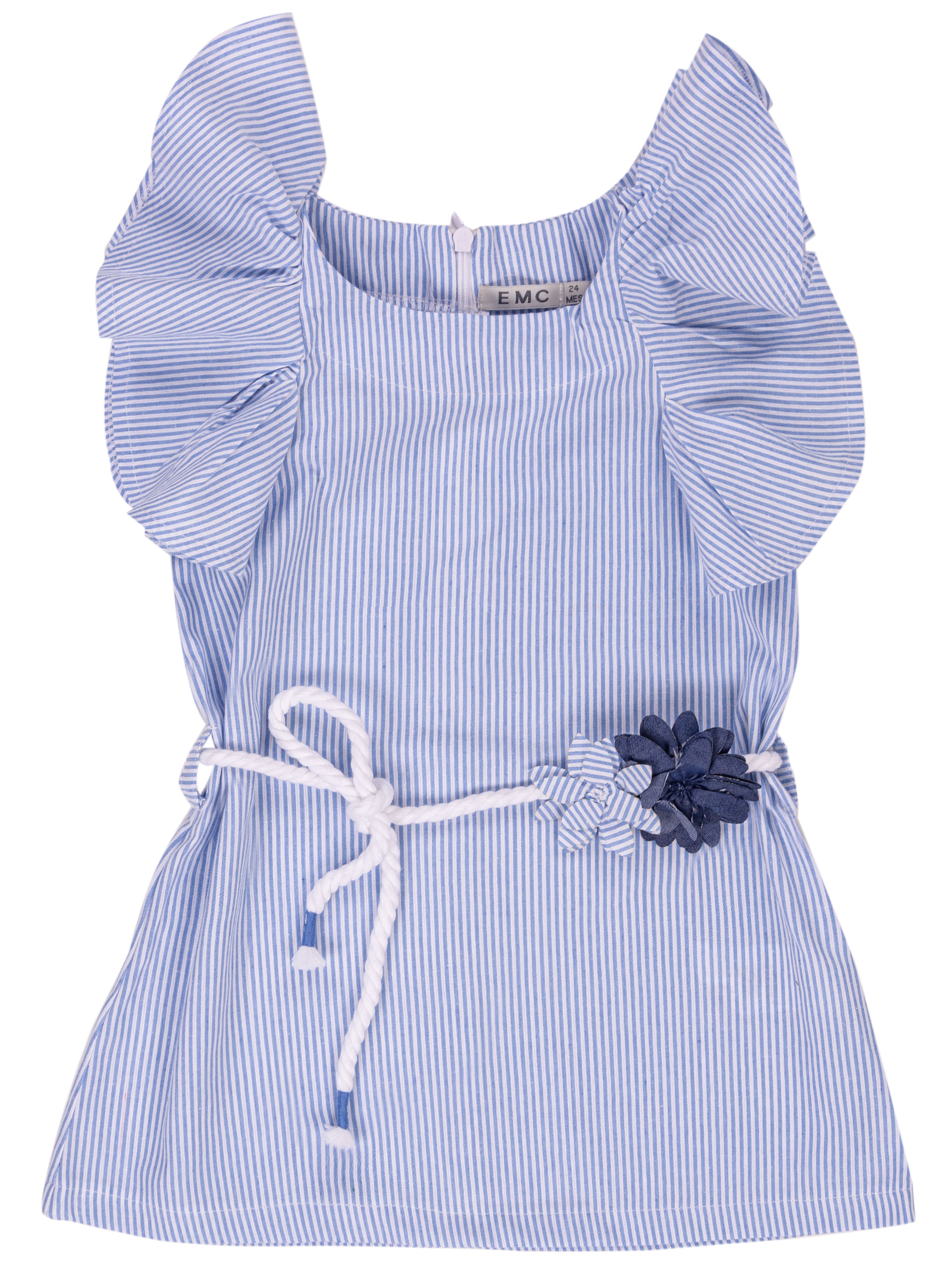 Vestito Bimba EMC a Righe Blu | Volant e Cintura in Corda