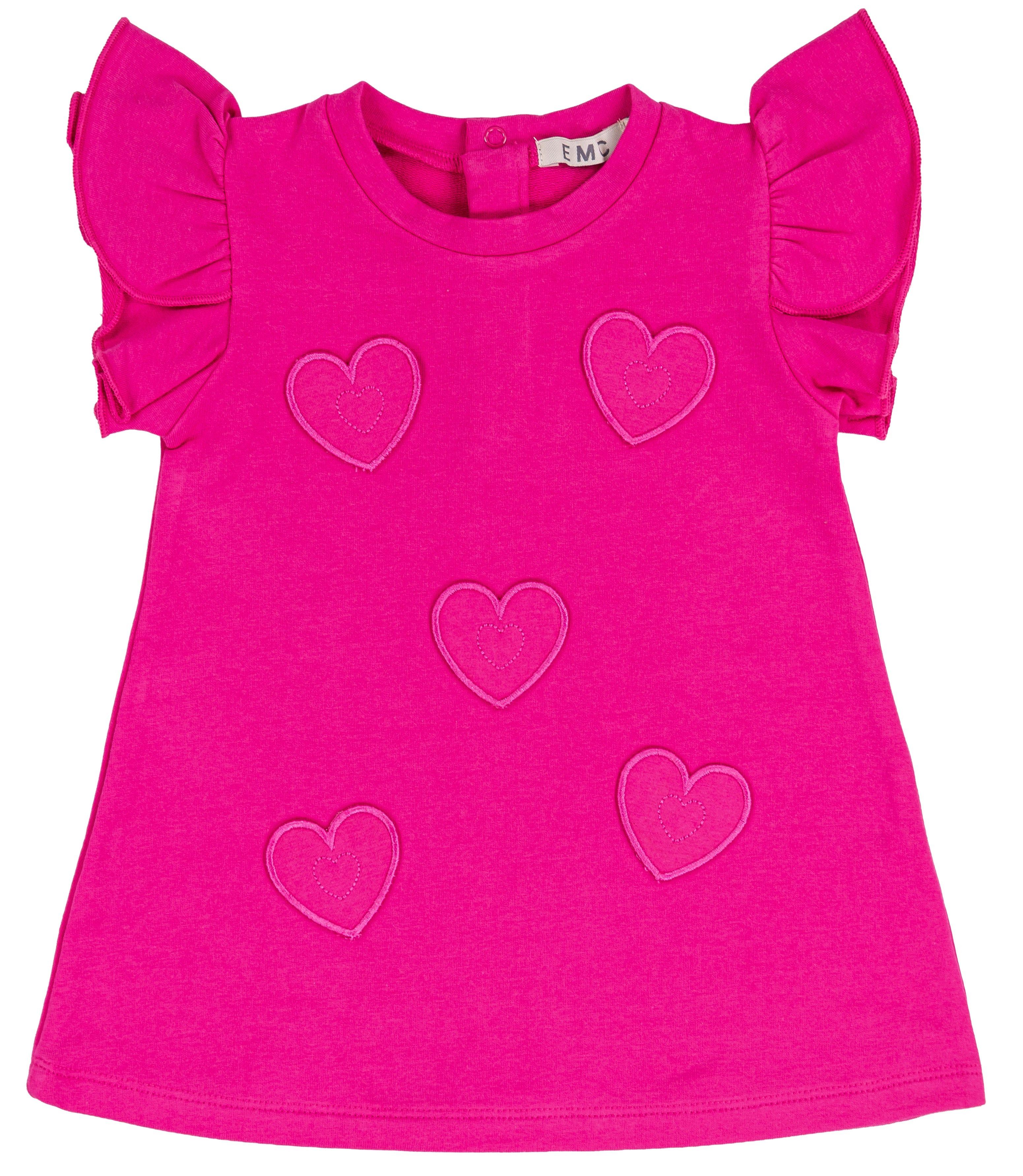 Abito Bambina in Cotone Elasticizzato con Cuori e Volant