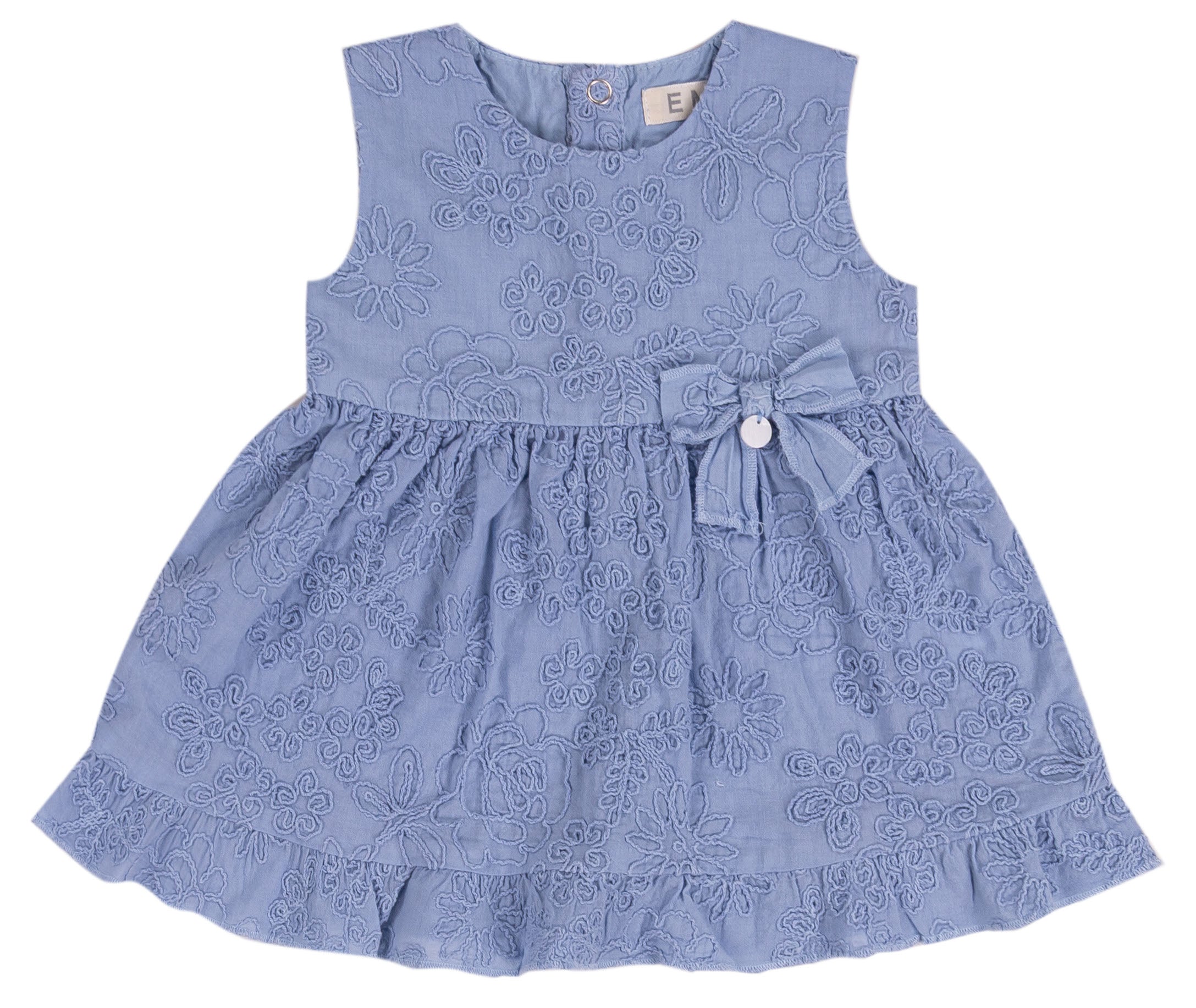 Abito Bimba in Cotone Sangallo Azzurro con Fiocco e Gonna Arricciata