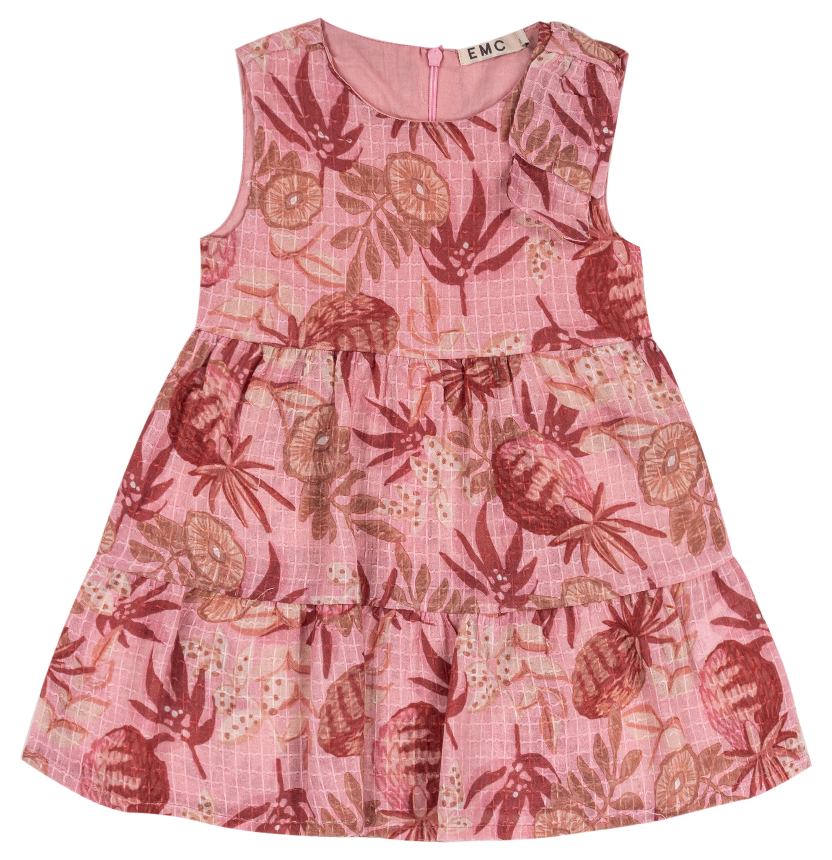 Abito Bimba in Cotone con Stampa Floreale e Spalline a Volant