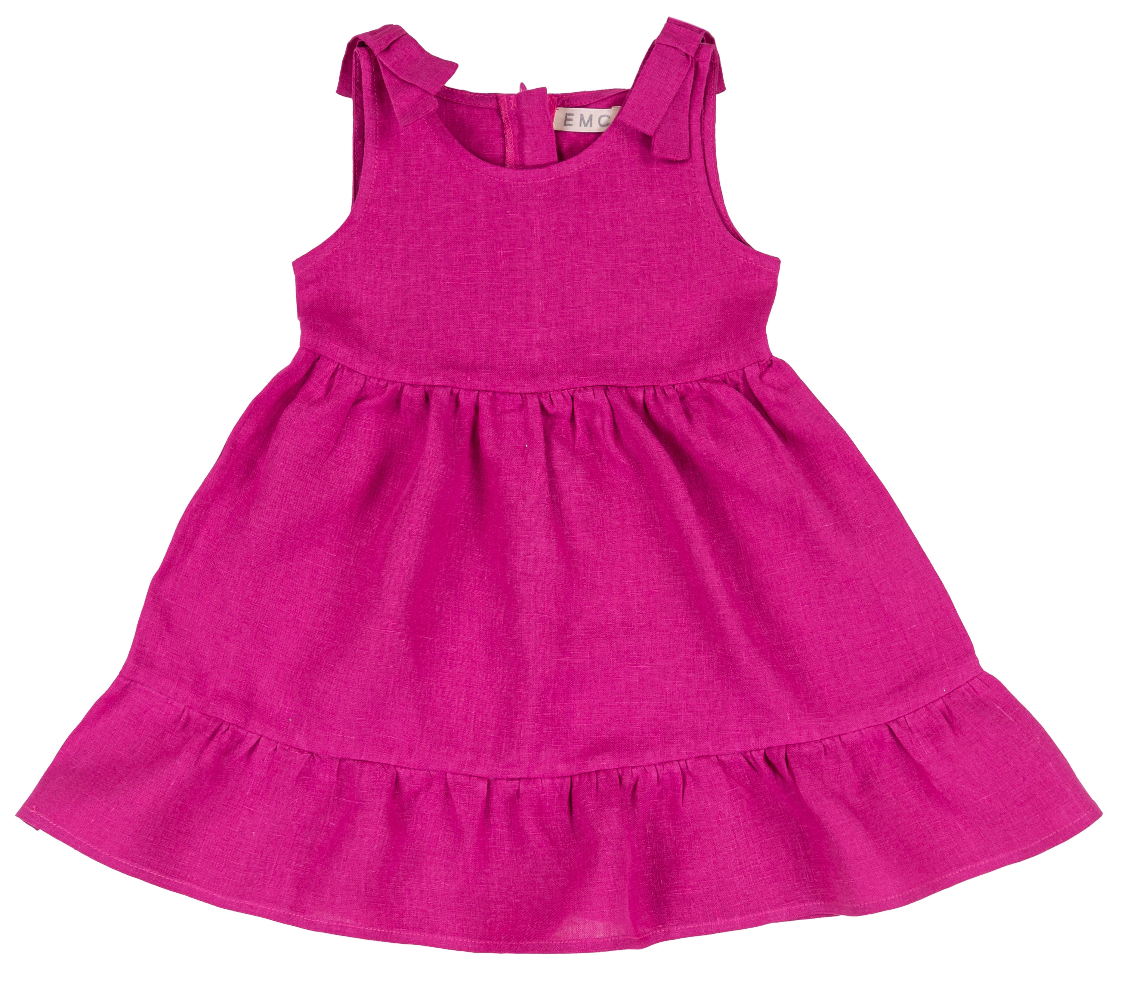 Abito Bambina 100% Lino Fucsia con Rouches e Zip