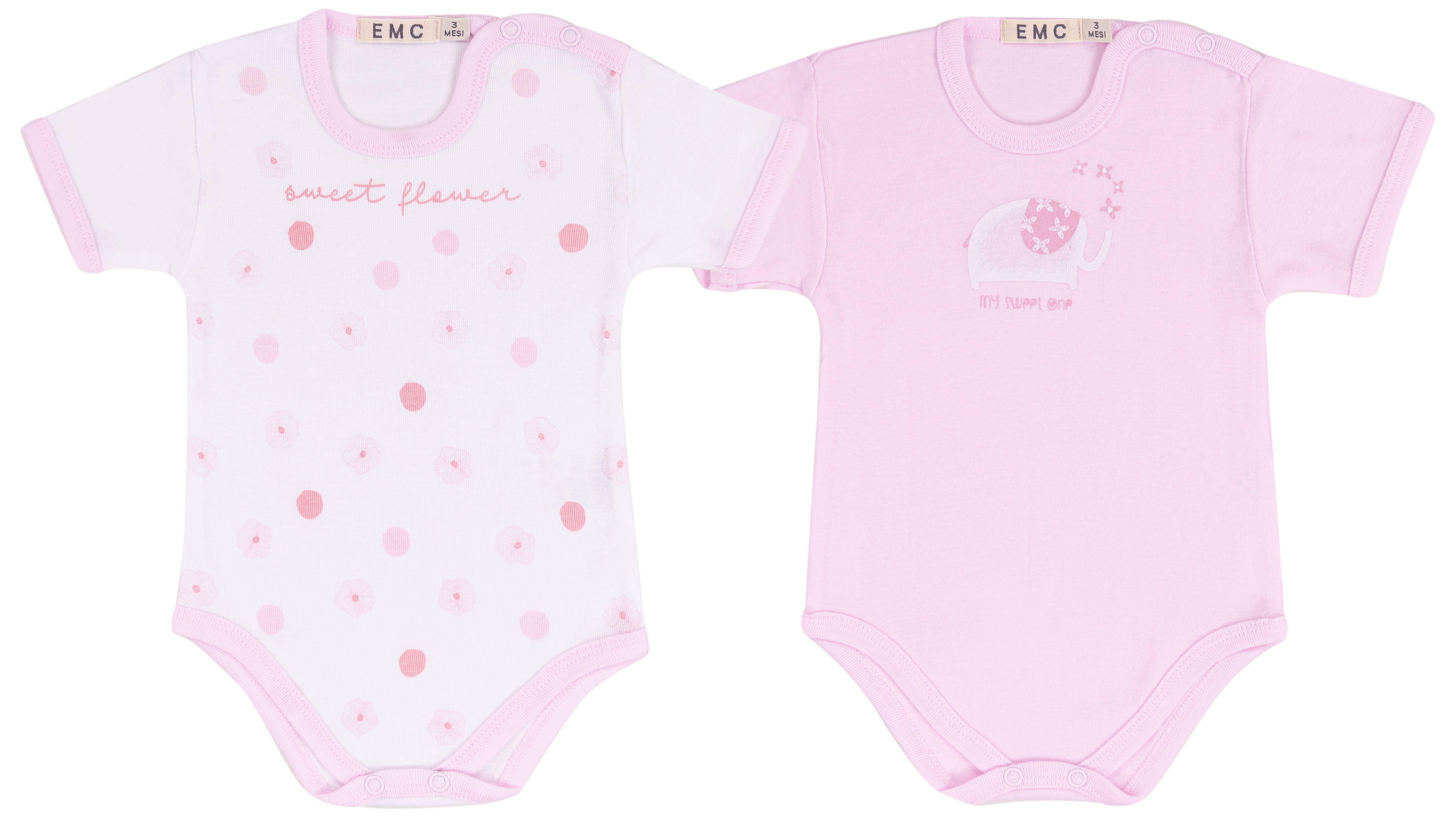 Set 2 Body Mezza Manica Neonata in Cotone con Stampe