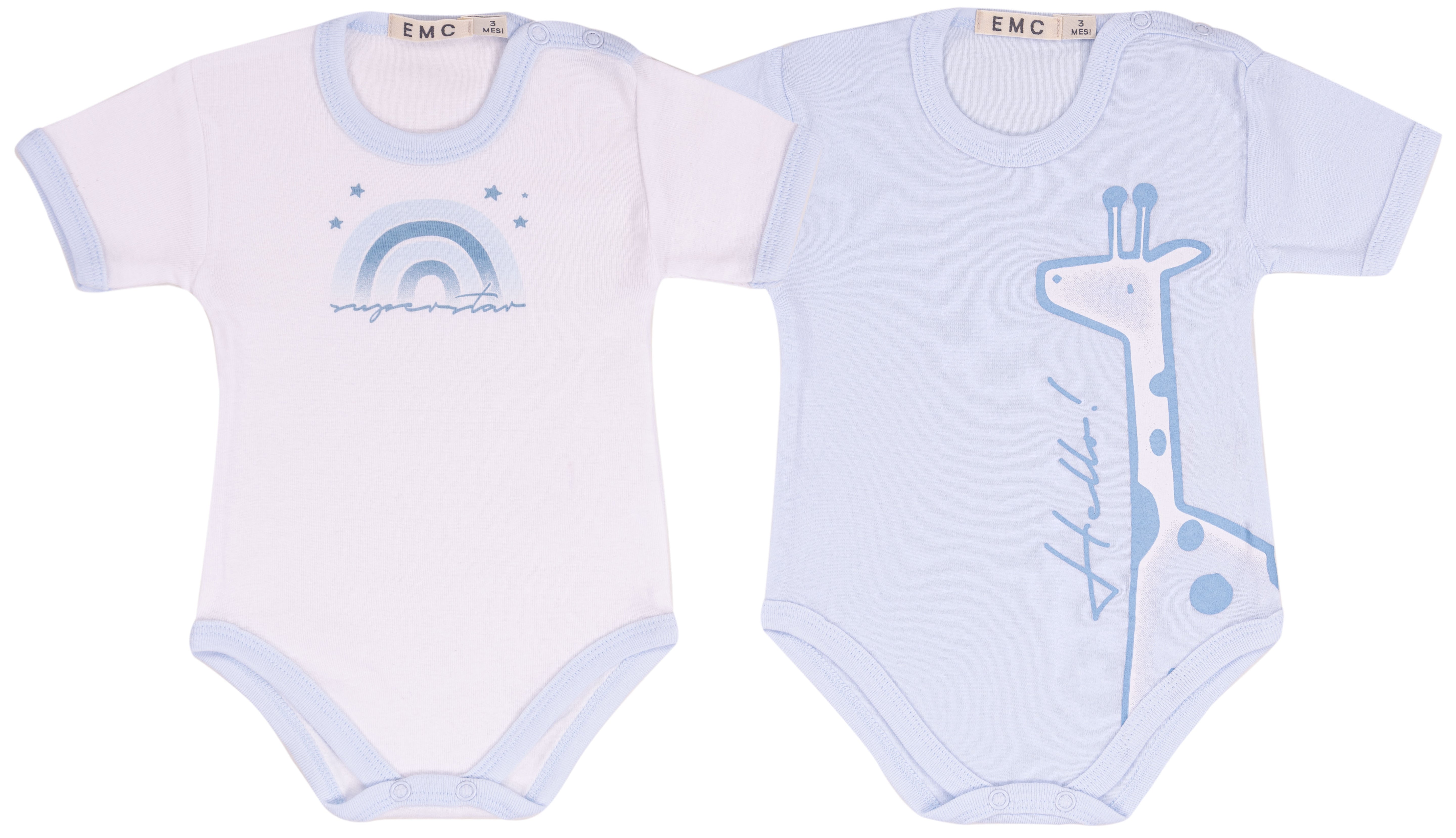 Set 2 Body Mezza Manica Neonato in Cotone con Grafica Giraffa