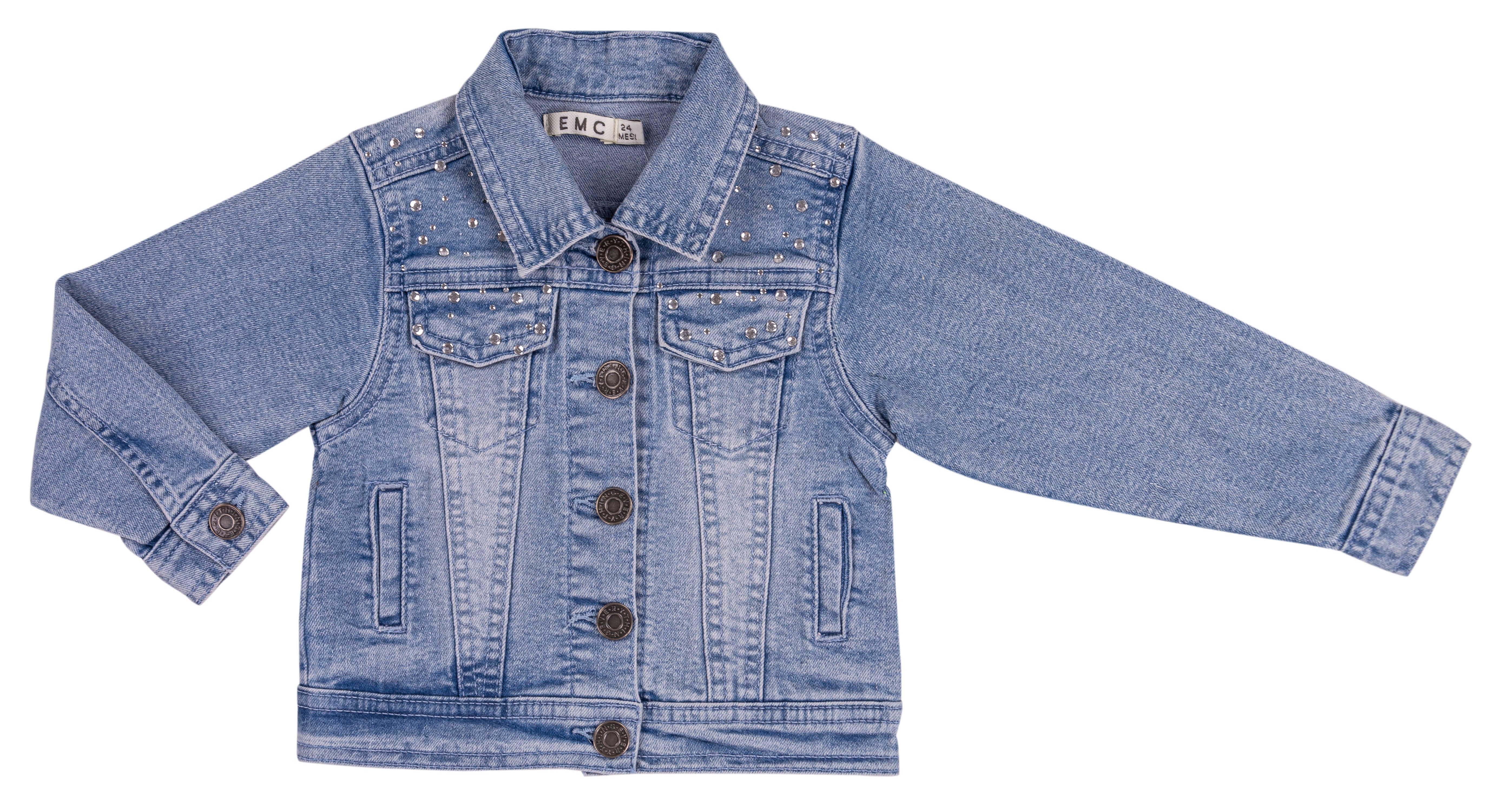 Giacca Denim Bambina in Cotone Stretch con Colletto e Bottoni