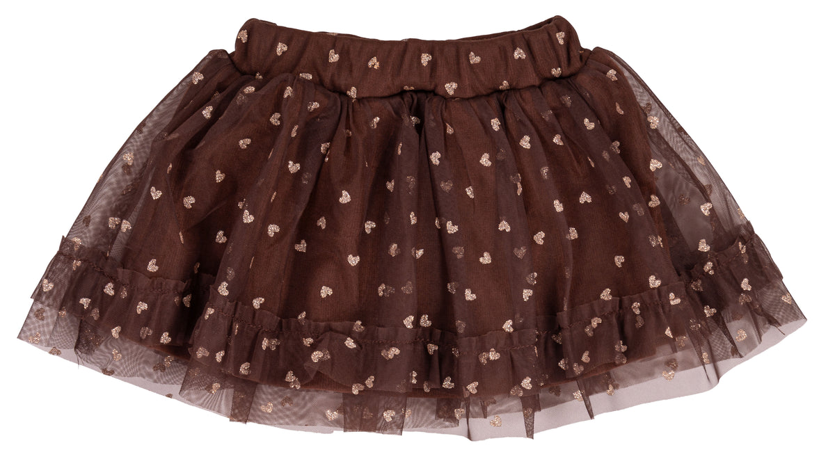 Gonna Bimba EMC in Tulle Marrone con Cuori Glitter