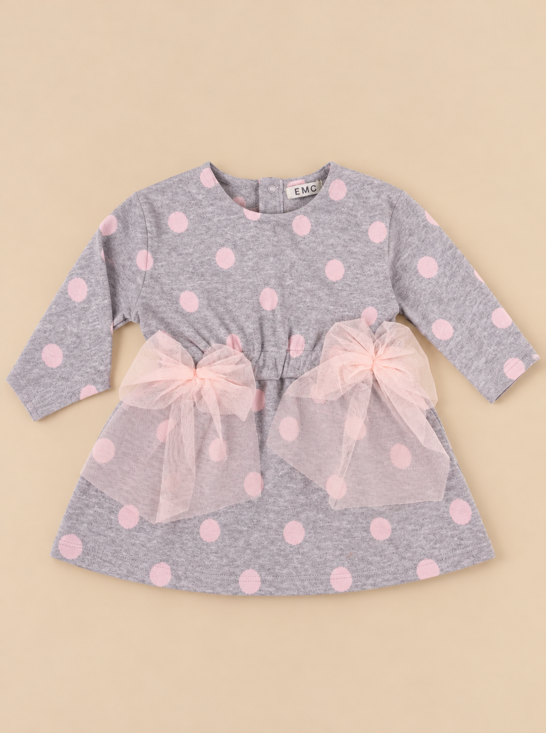 Abito Bambina Manica Lunga Grigio con Pois