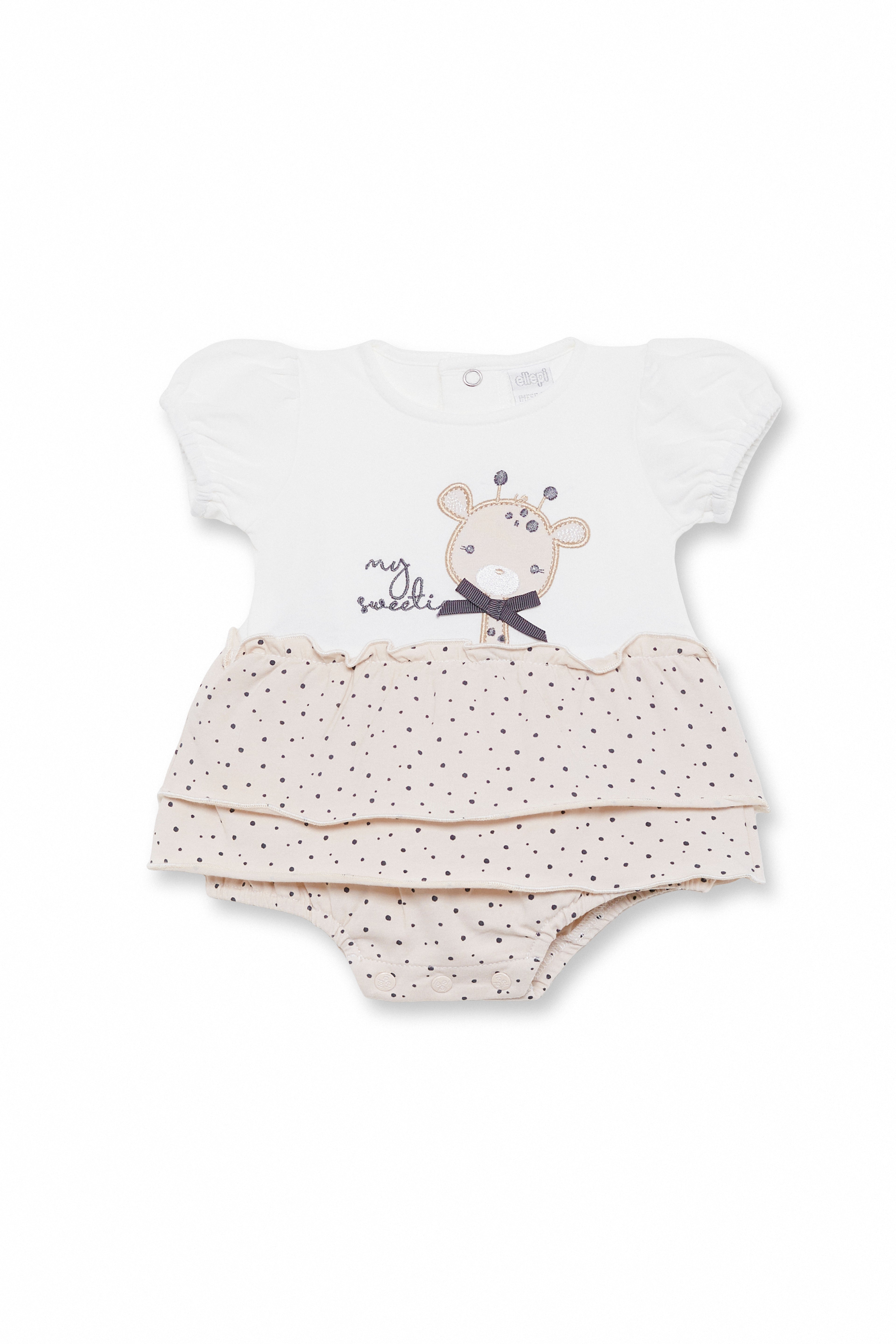 Pagliaccetto Neonato Bambina in Jersey con Gonnellina e Fiori