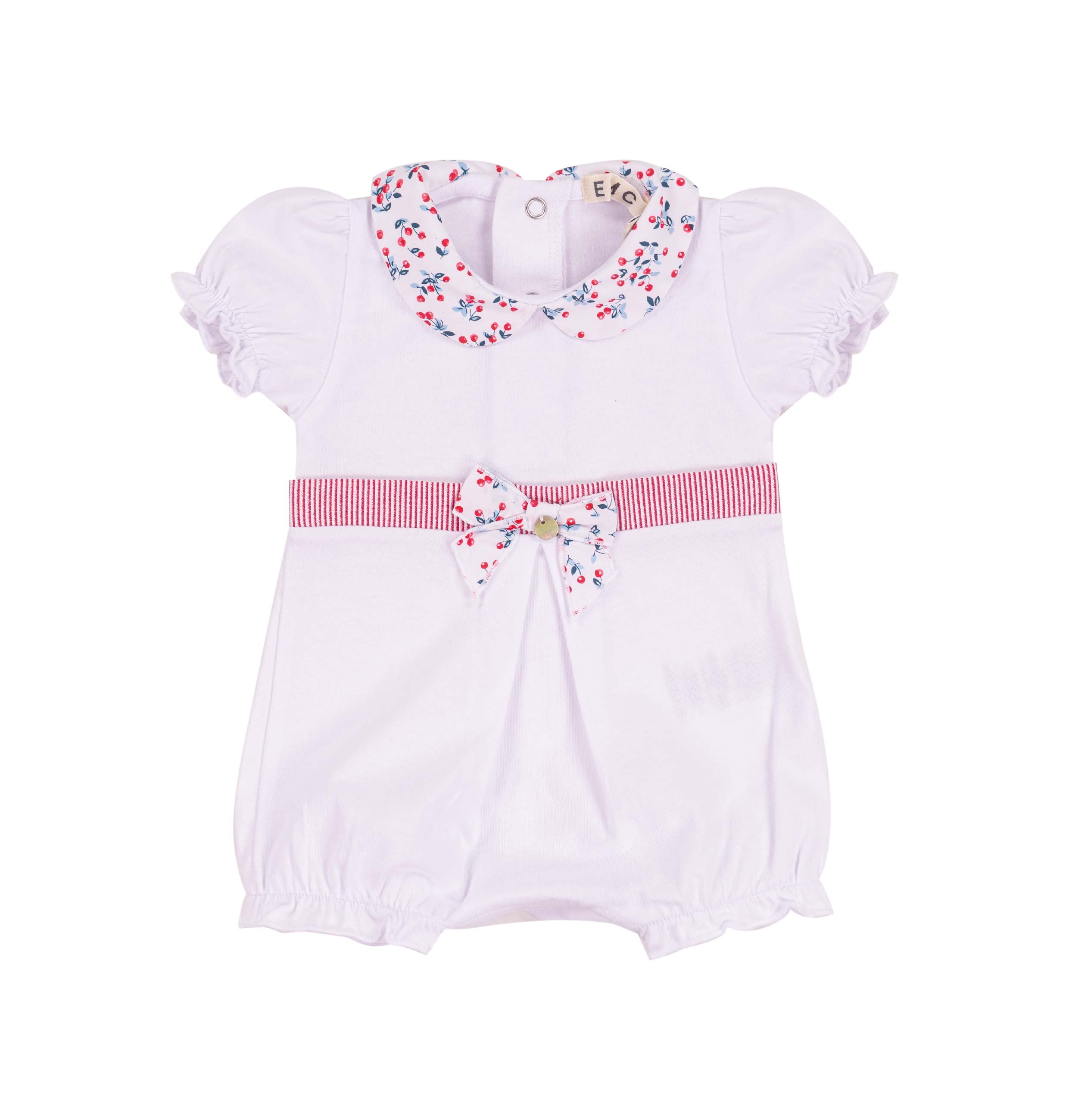 Pagliaccetto Neonata in Cotone Stretch con Colletto e Fiocco