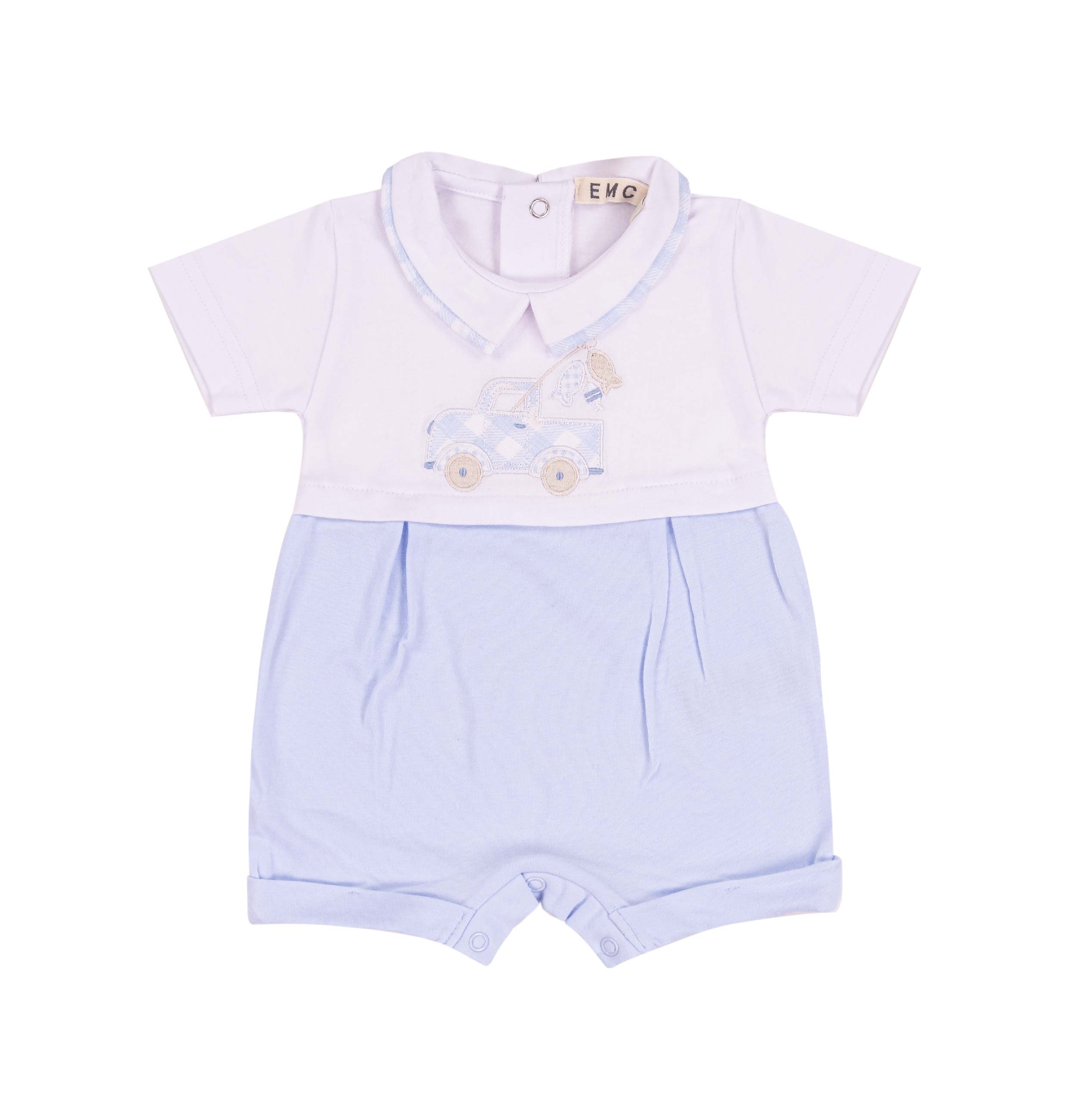 Pagliaccetto Neonato in Cotone Stretch con Colletto e Camioncino