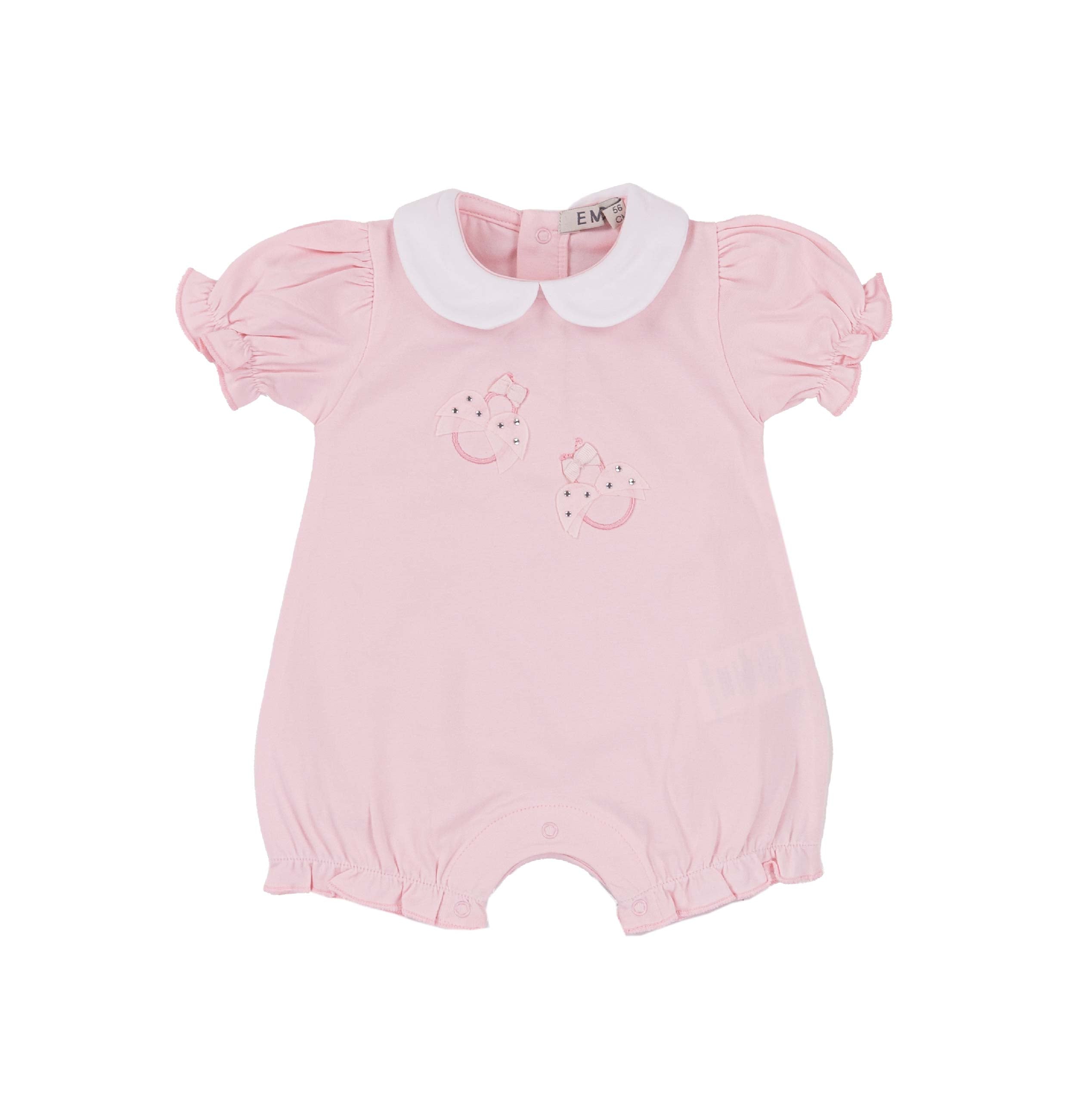 Pagliaccetto Bimba in Cotone Stretch Rosa con Colletto e Strass