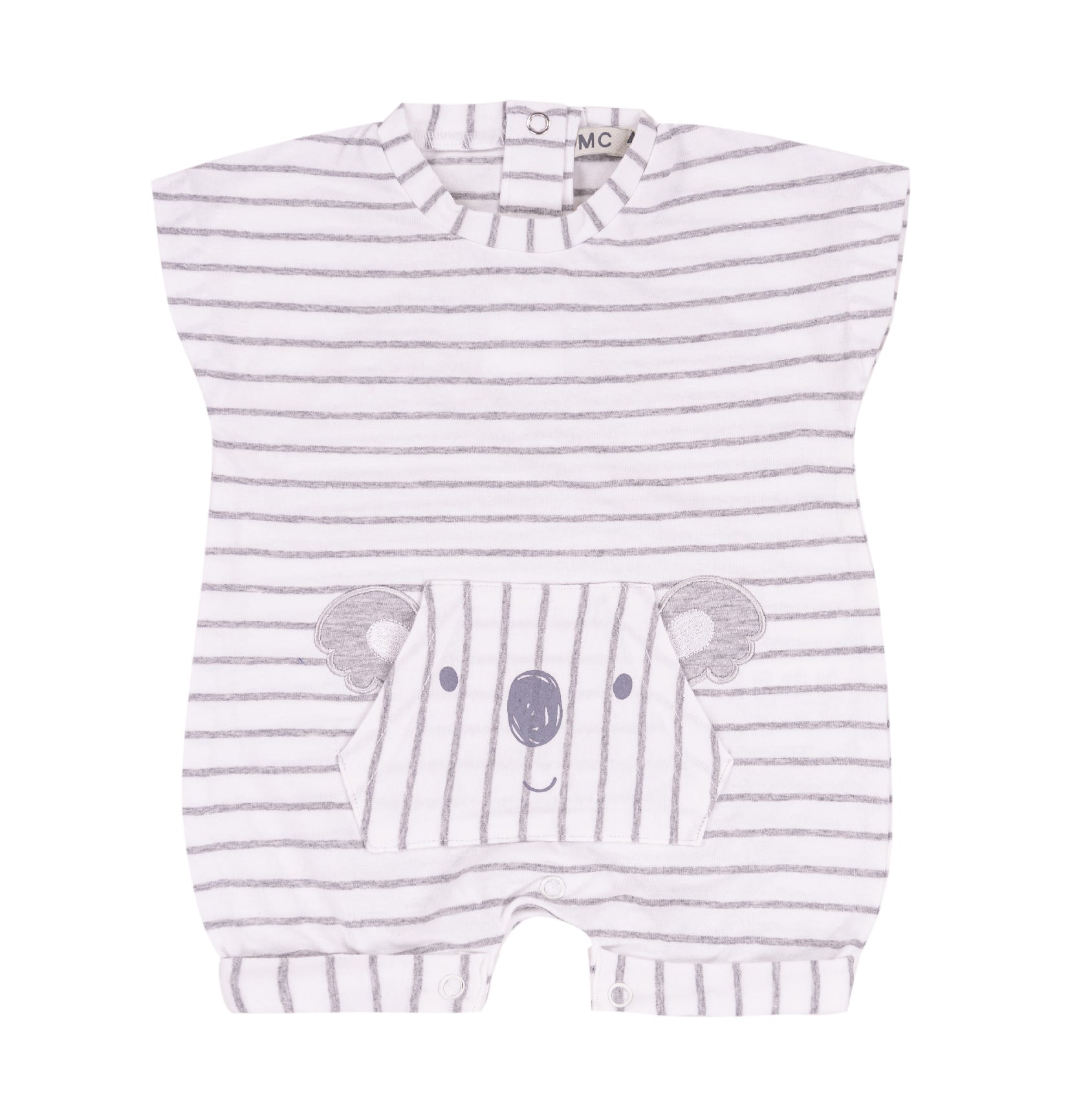 Pagliaccetto Neonato in Cotone Stretch a Righe con Tasca Koala