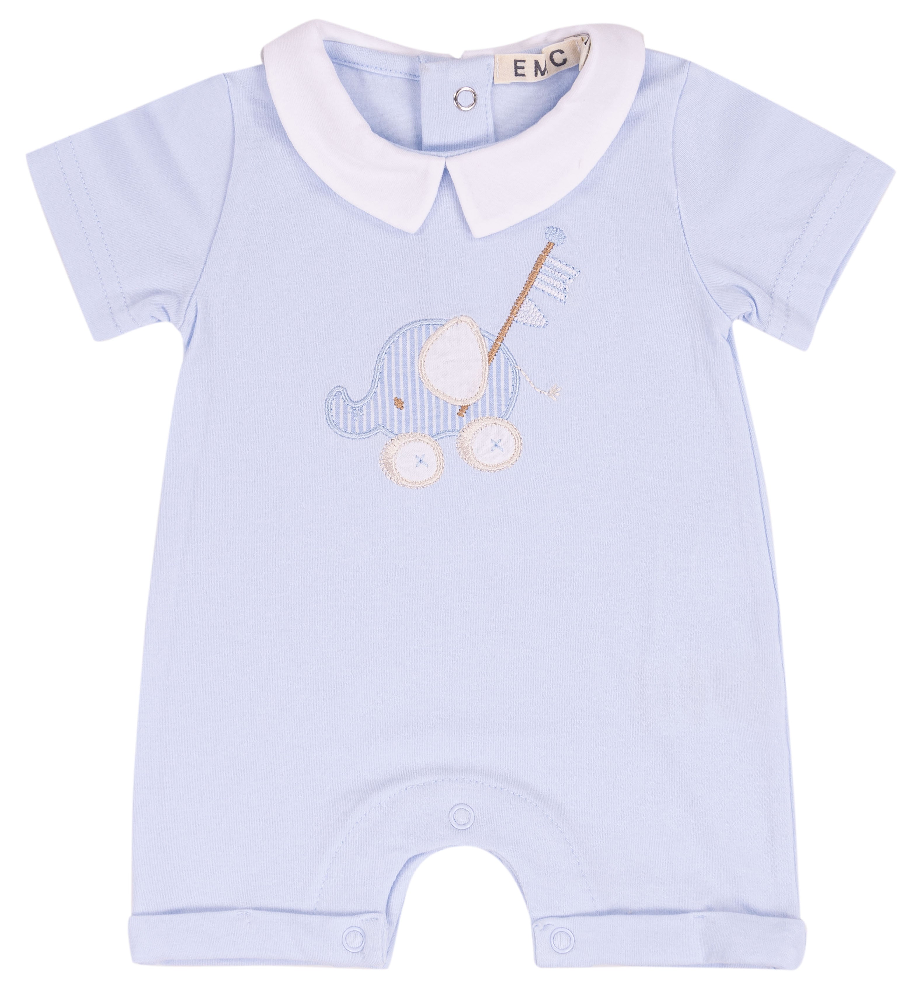 Pagliaccetto Neonato in Cotone Elasticizzato Azzurro con Colletto