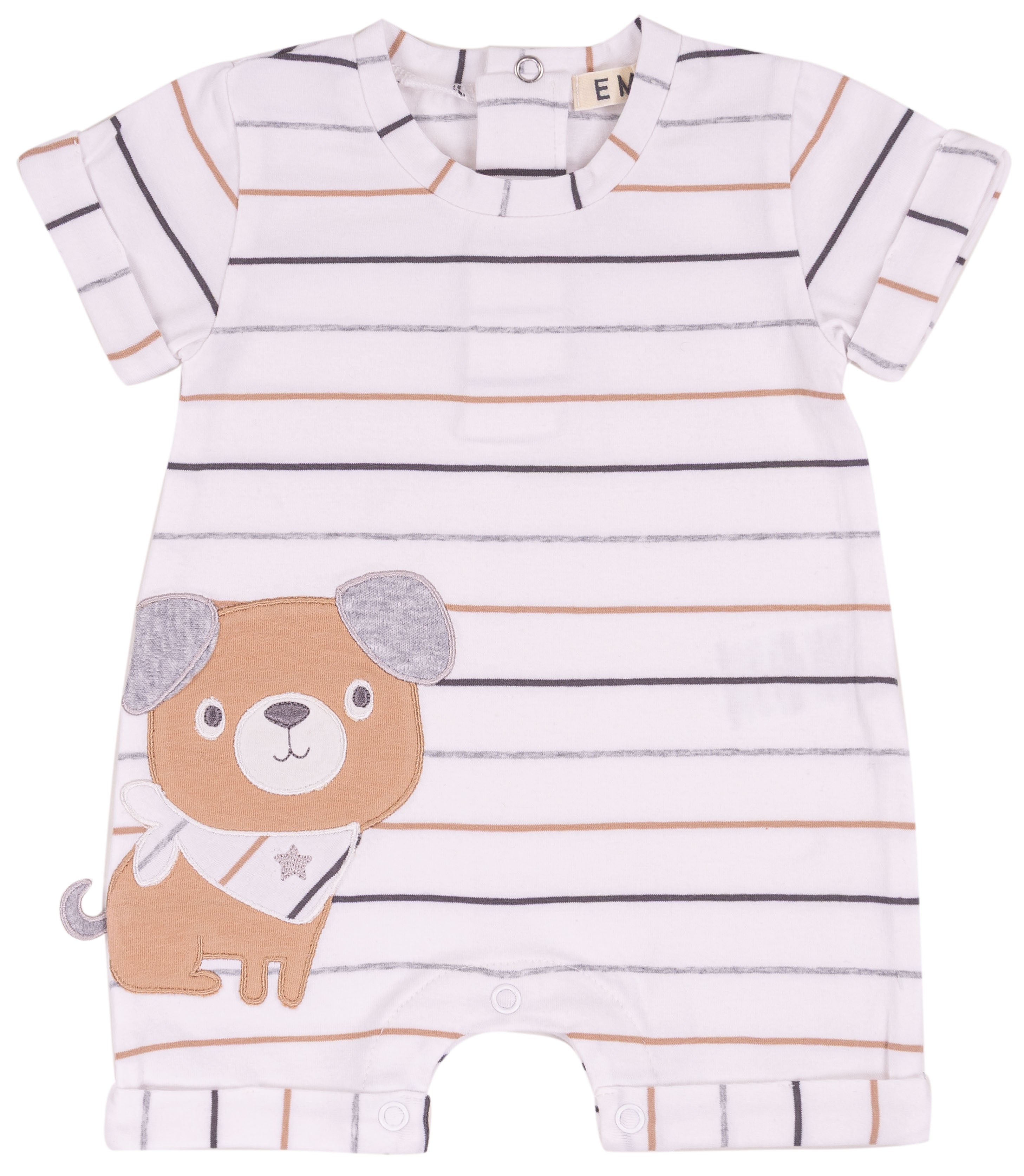 Pagliaccetto Neonato a Righe con Cagnolino in Cotone Elasticizzato