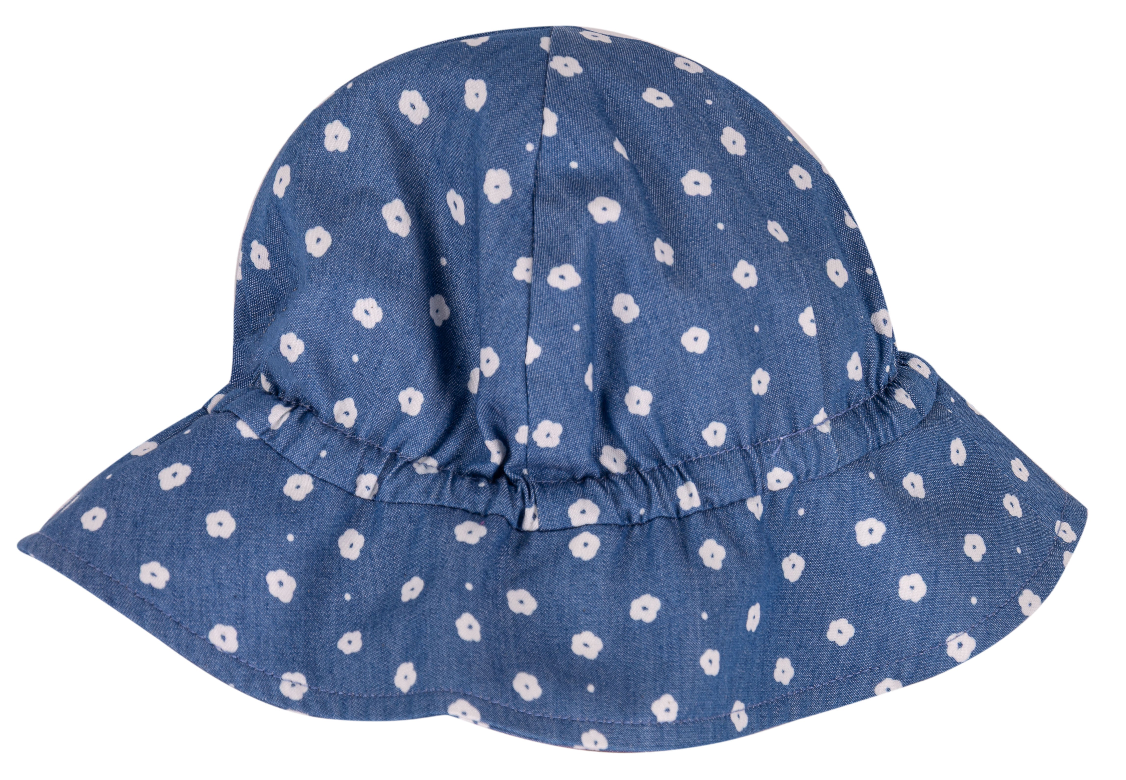 Cappello Bimba in Cotone Chambray Blu con Stampa Floreale