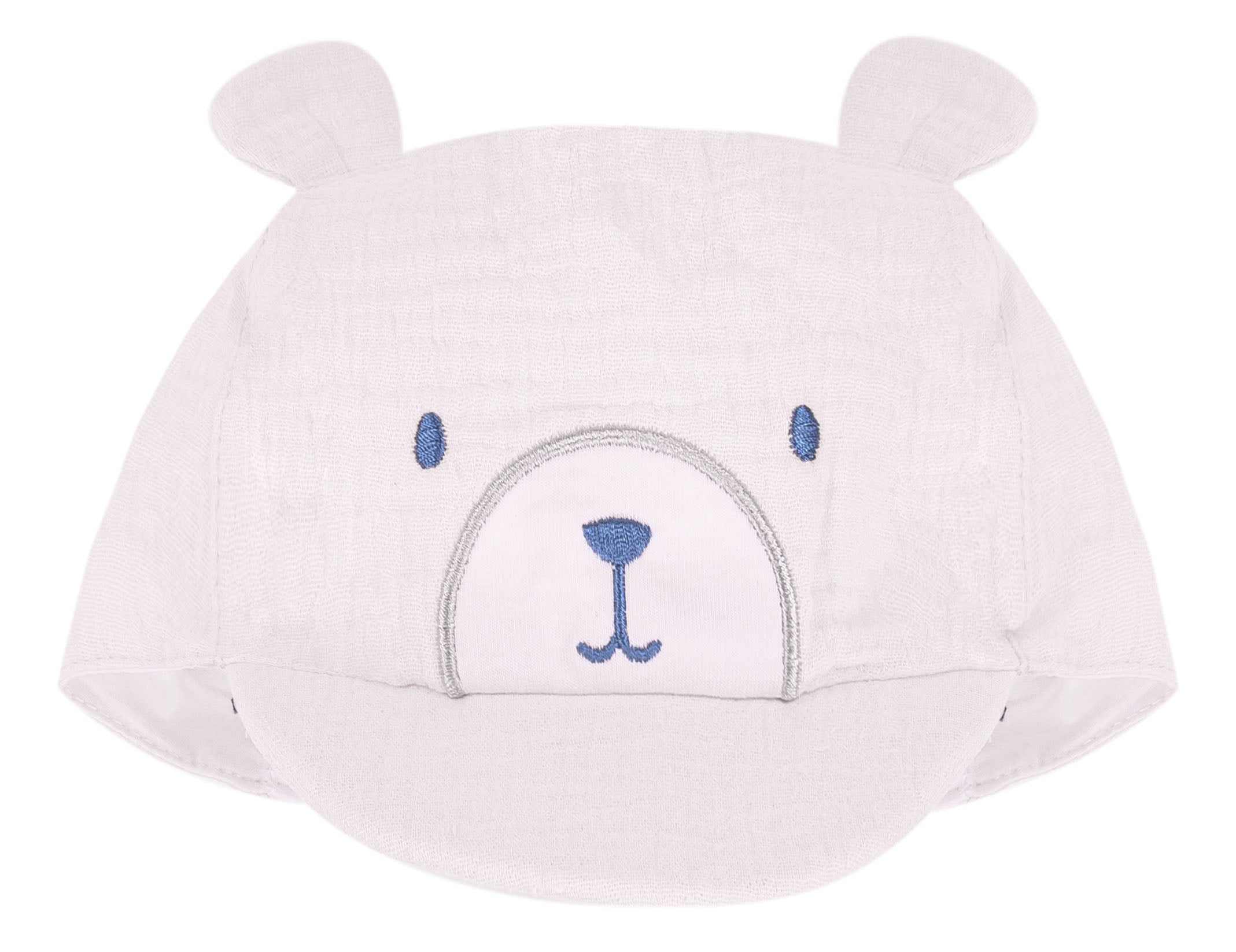 Cappello Neonato in Cotone con Orecchie e Ricamo Orsetto