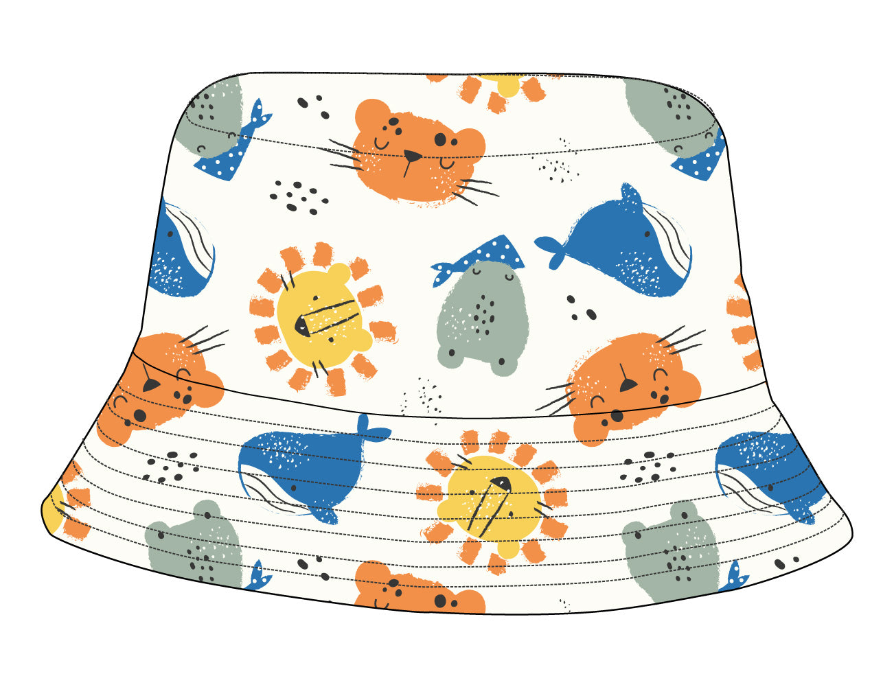 Cappello Pescatore Bimbo in 100% Cotone con Dinosauri e Palme