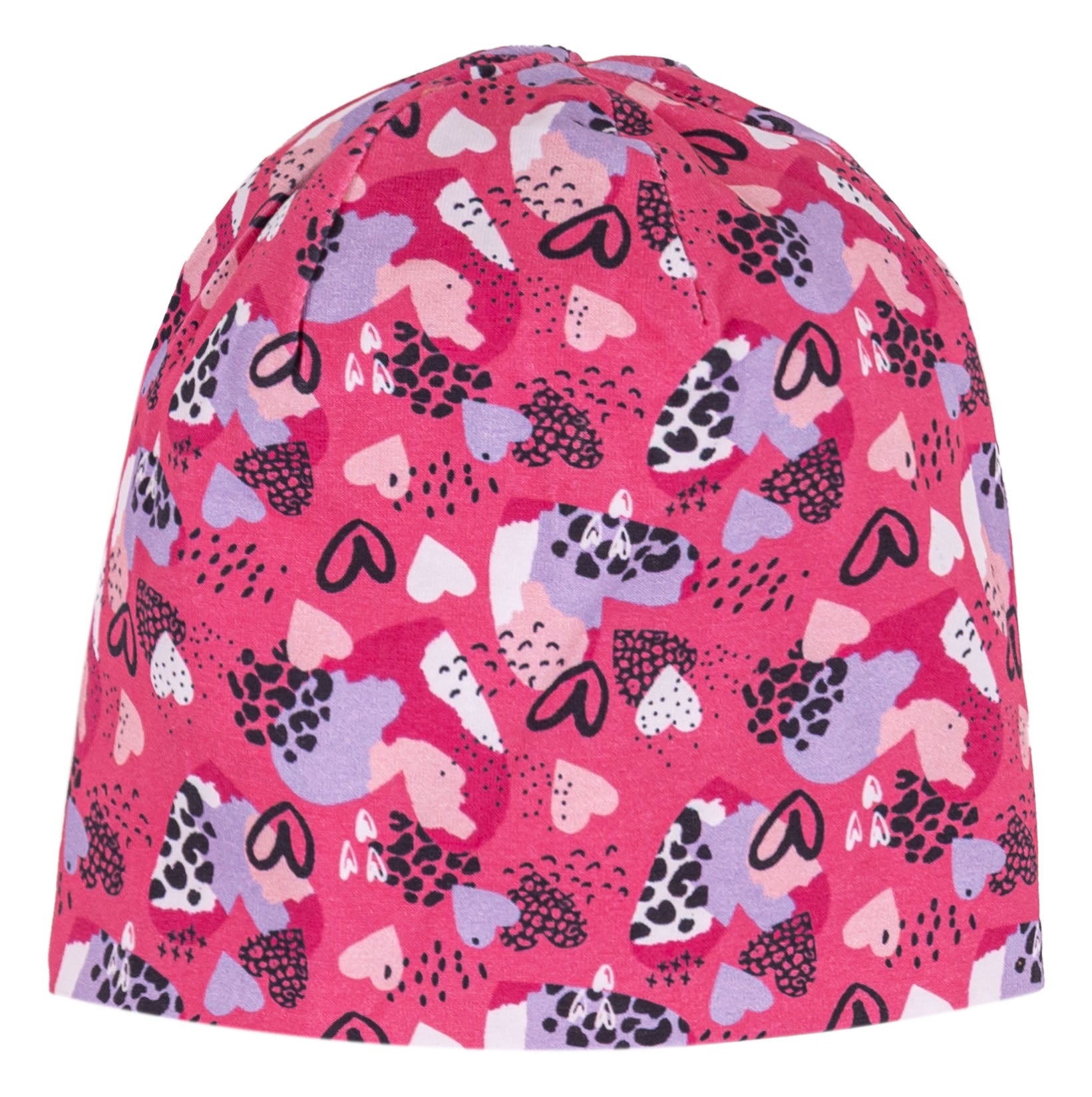 Cappellino Beanie Bimba in Cotone Fucsia con Cuori e Fantasia Urban