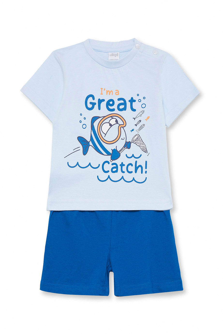 Pigiama Corto in Cotone con Grafica "Great Catch"