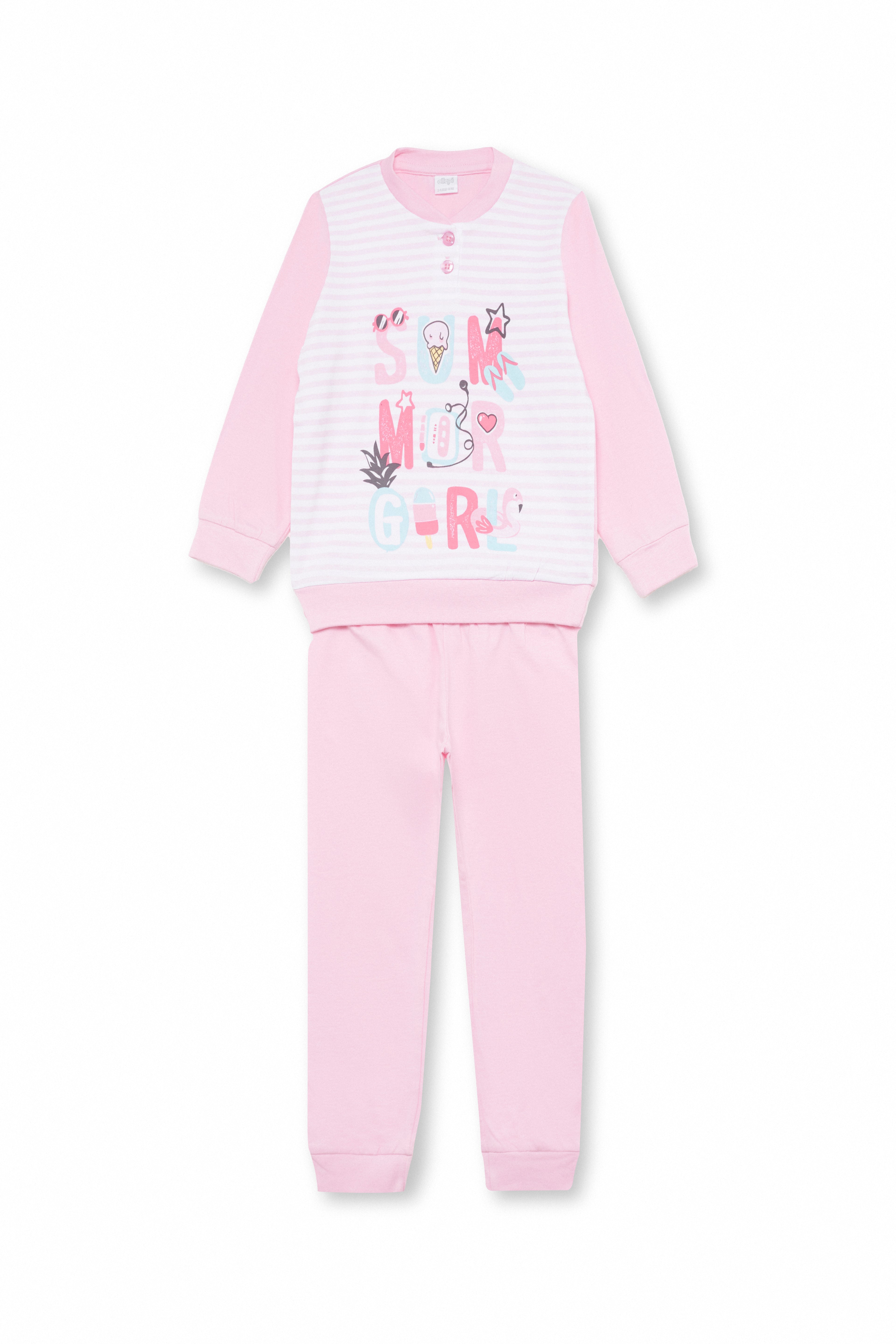 Pigiama Lungo Bambina in Cotone con Grafica "Summer Girl"