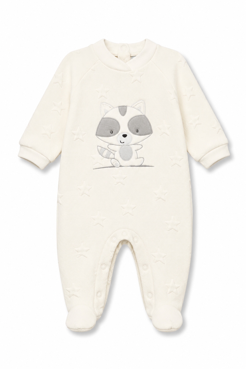 Tutina Neonato Unisex con Piedini in Ciniglia Effetto Stelle e Procione