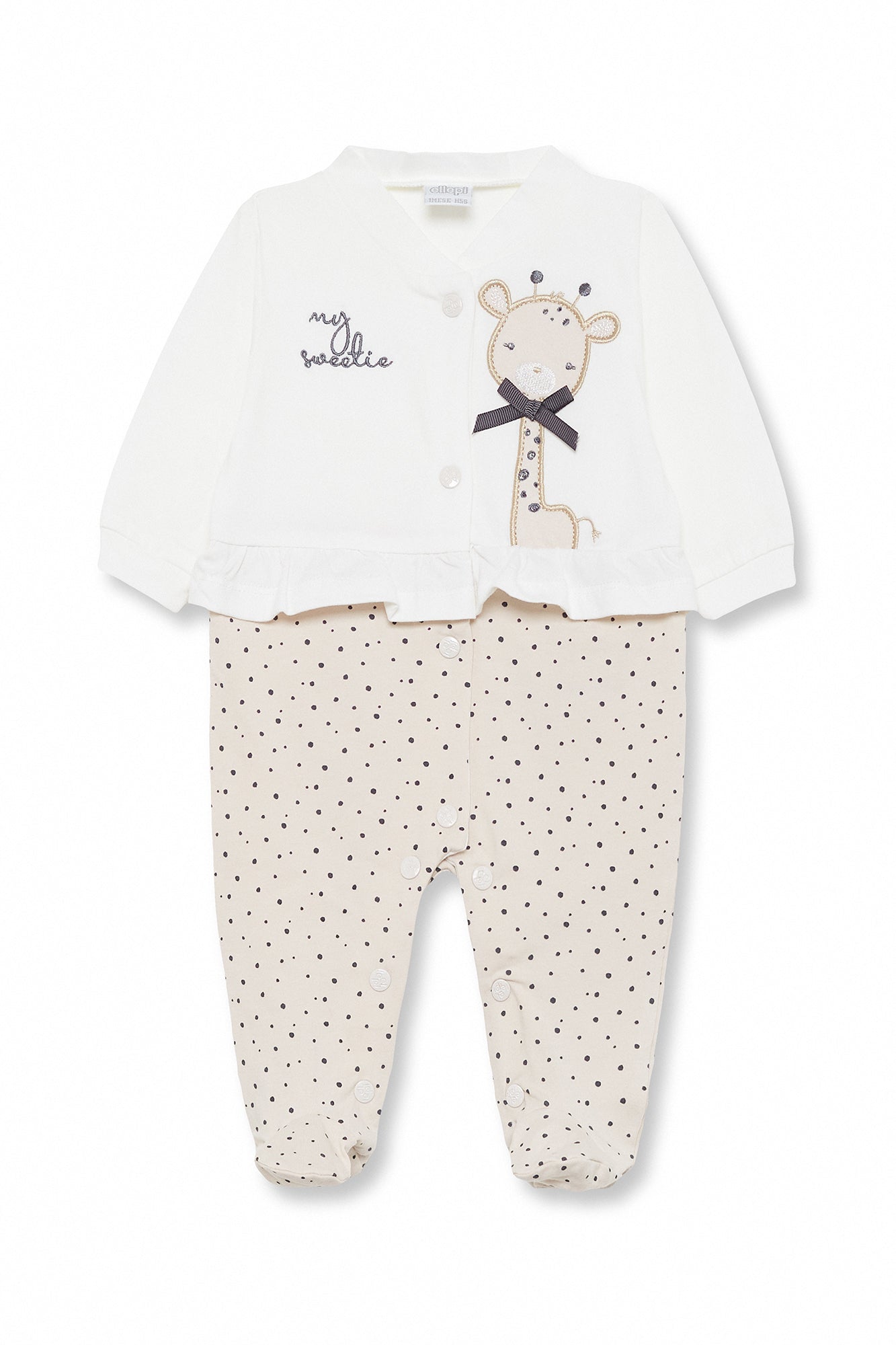 Tutina Lunga Neonata in Jersey con Giraffa e Pois