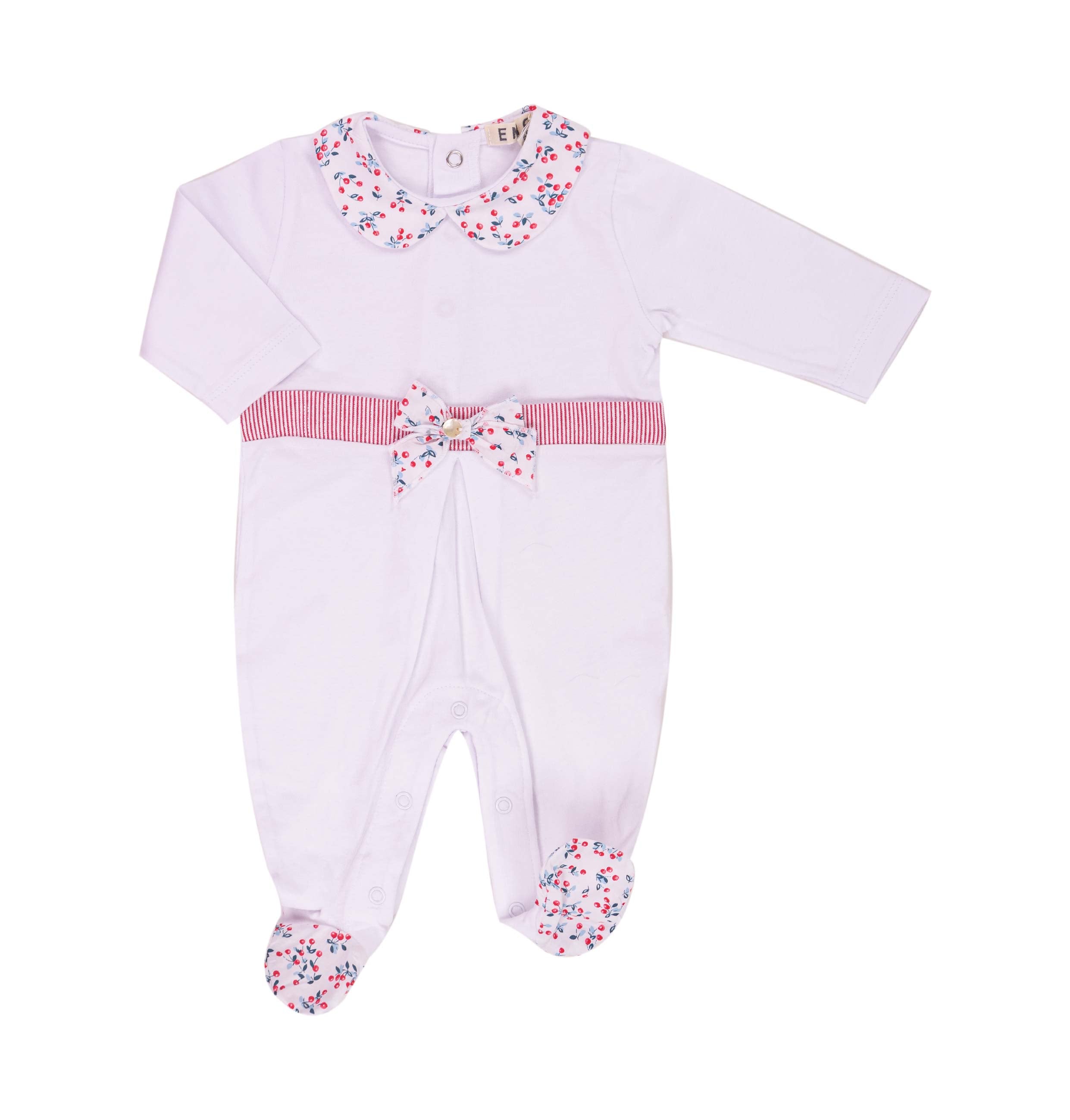 Tutina Neonato EMC con Colletto e Fiocco | Pagliaccetto Rosa con Piedini