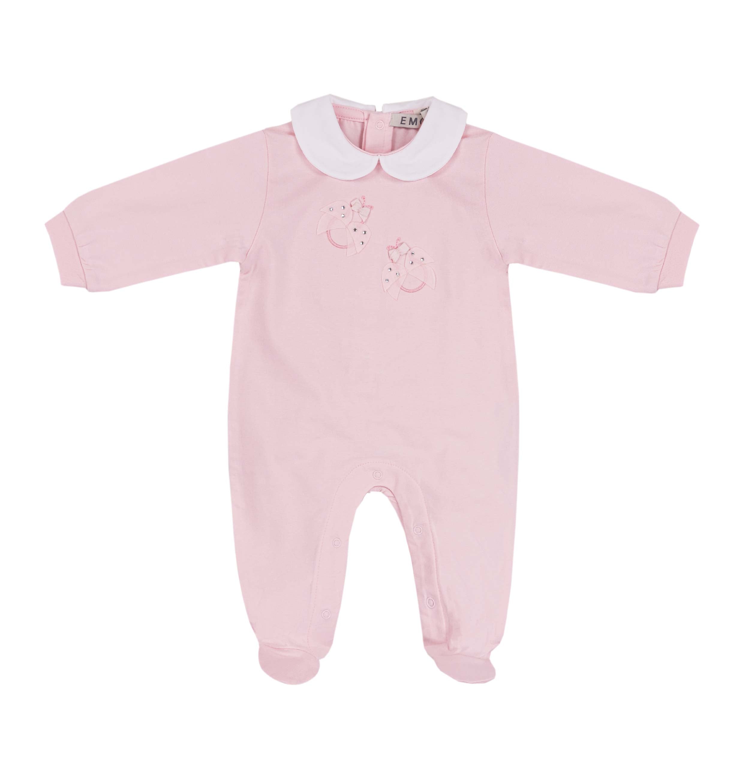 Tutina Neonato EMC in Cotone Rosa | Pagliaccetto con Colletto e Strass