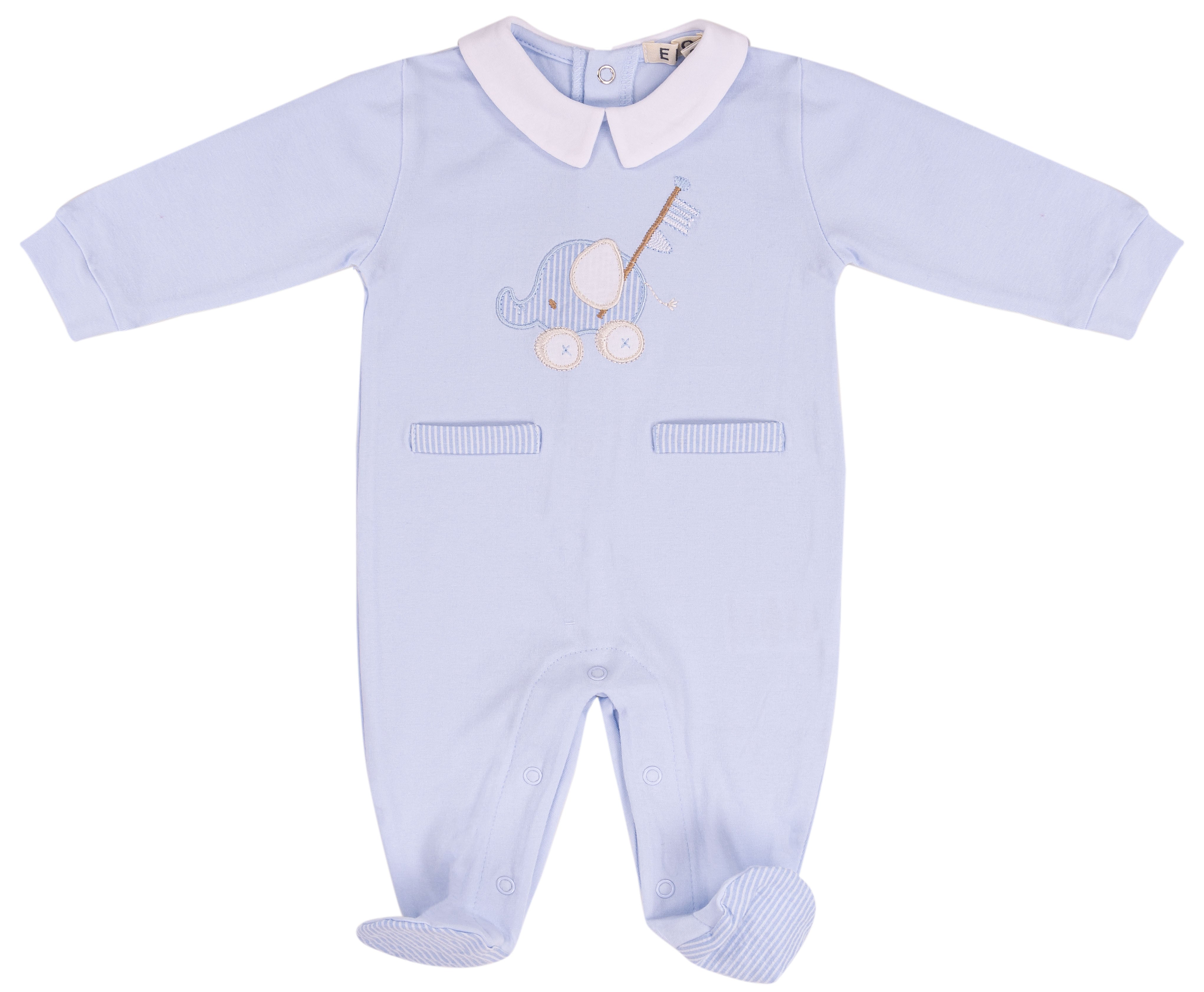 Tutina Neonato con Piedini in Cotone Elasticizzato Azzurra