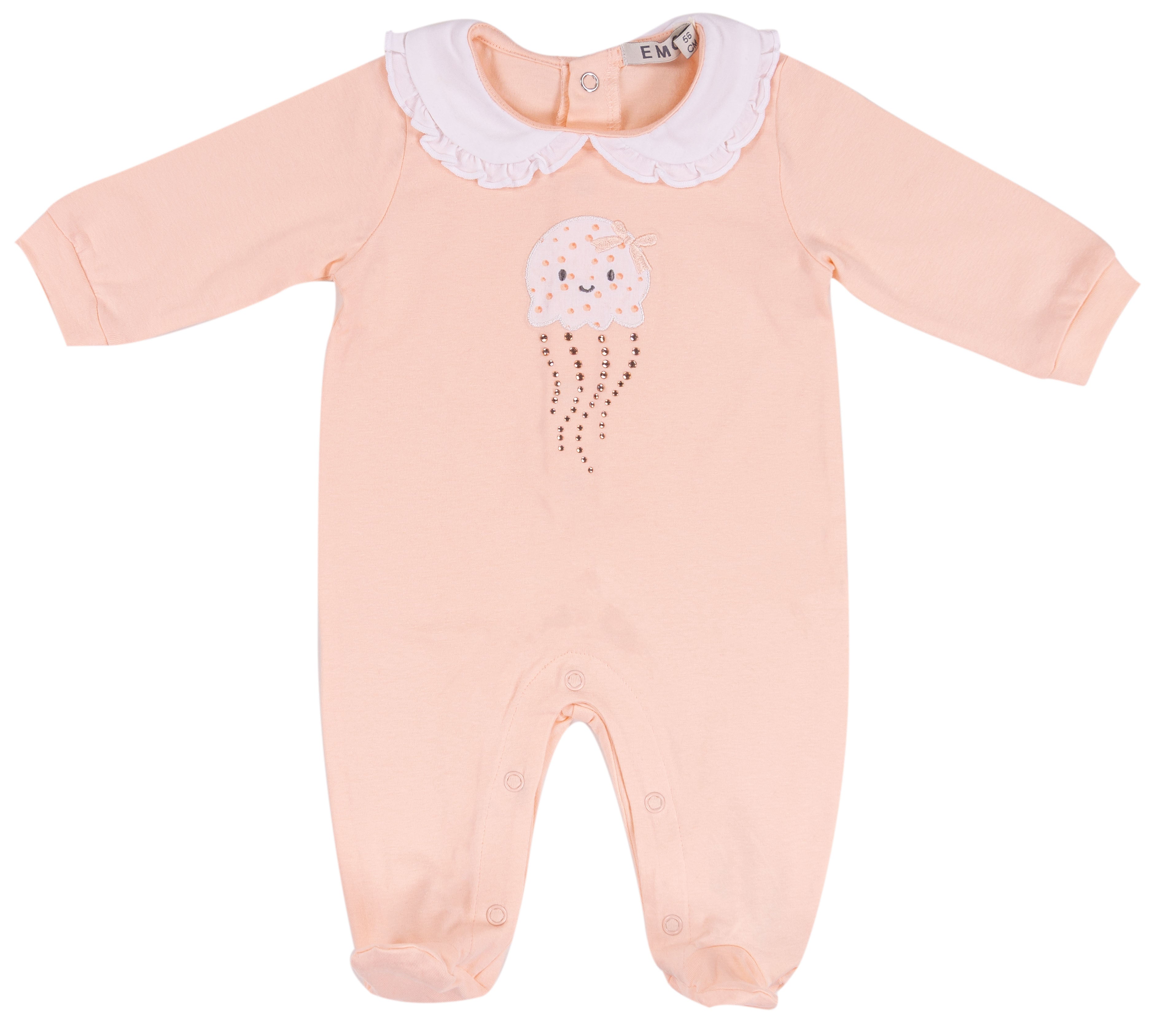 Tutina Neonato a Righe con Piedini e Ricamo Cagnolino