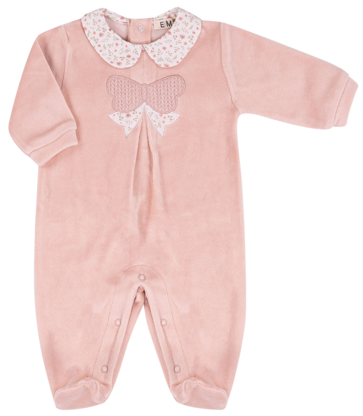 Tutina Neonata EMC Rosa in Ciniglia con Fiocco e Colletto Floreale