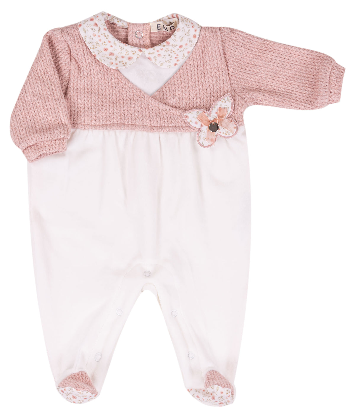 Tutina Neonata EMC Rosa e Panna con Applicazione Fiore