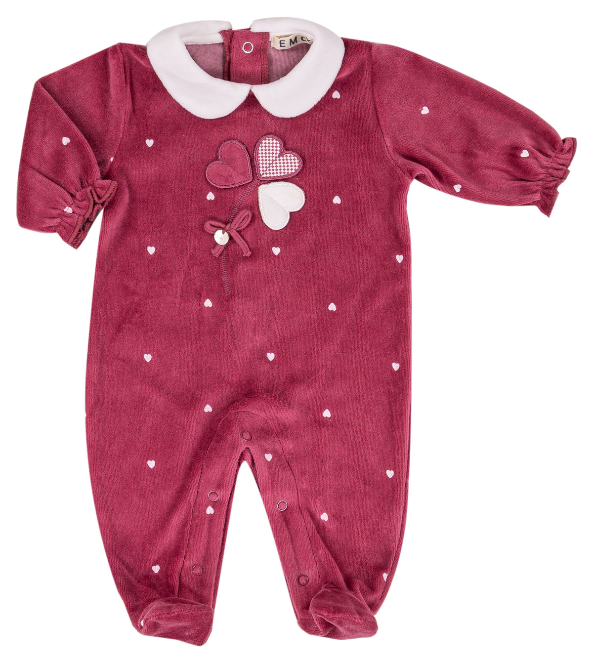 Tutina Neonata EMC Bordeaux in Ciniglia con Cuoricini Ricamati