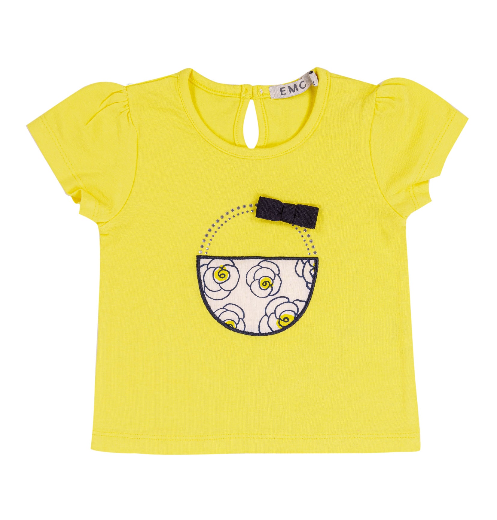 T-shirt Bimba in Cotone Stretch Giallo con Taschina "Borsetta"