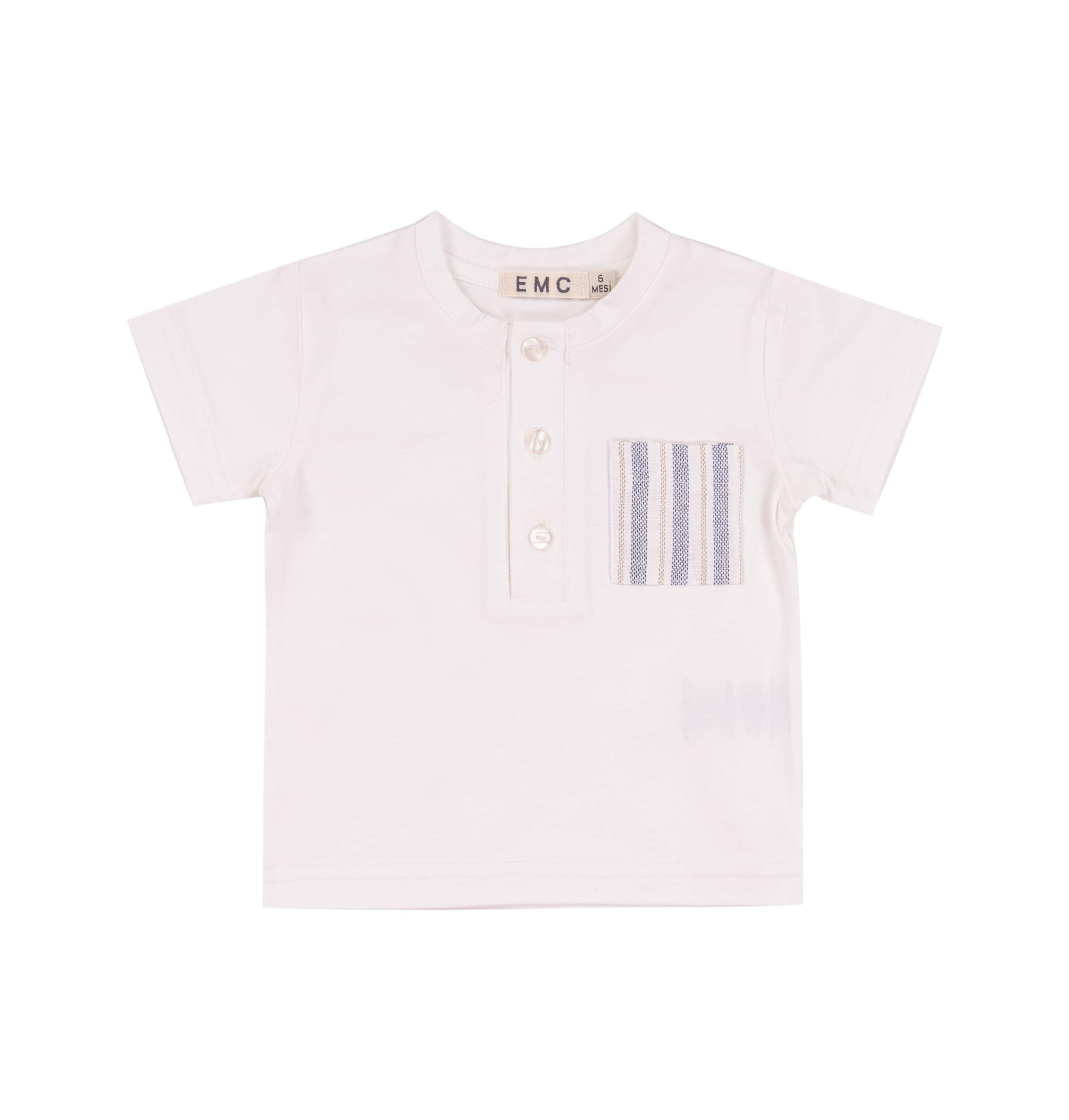 T-Shirt Bambino in Cotone Elasticizzato stile Serafino con Taschino