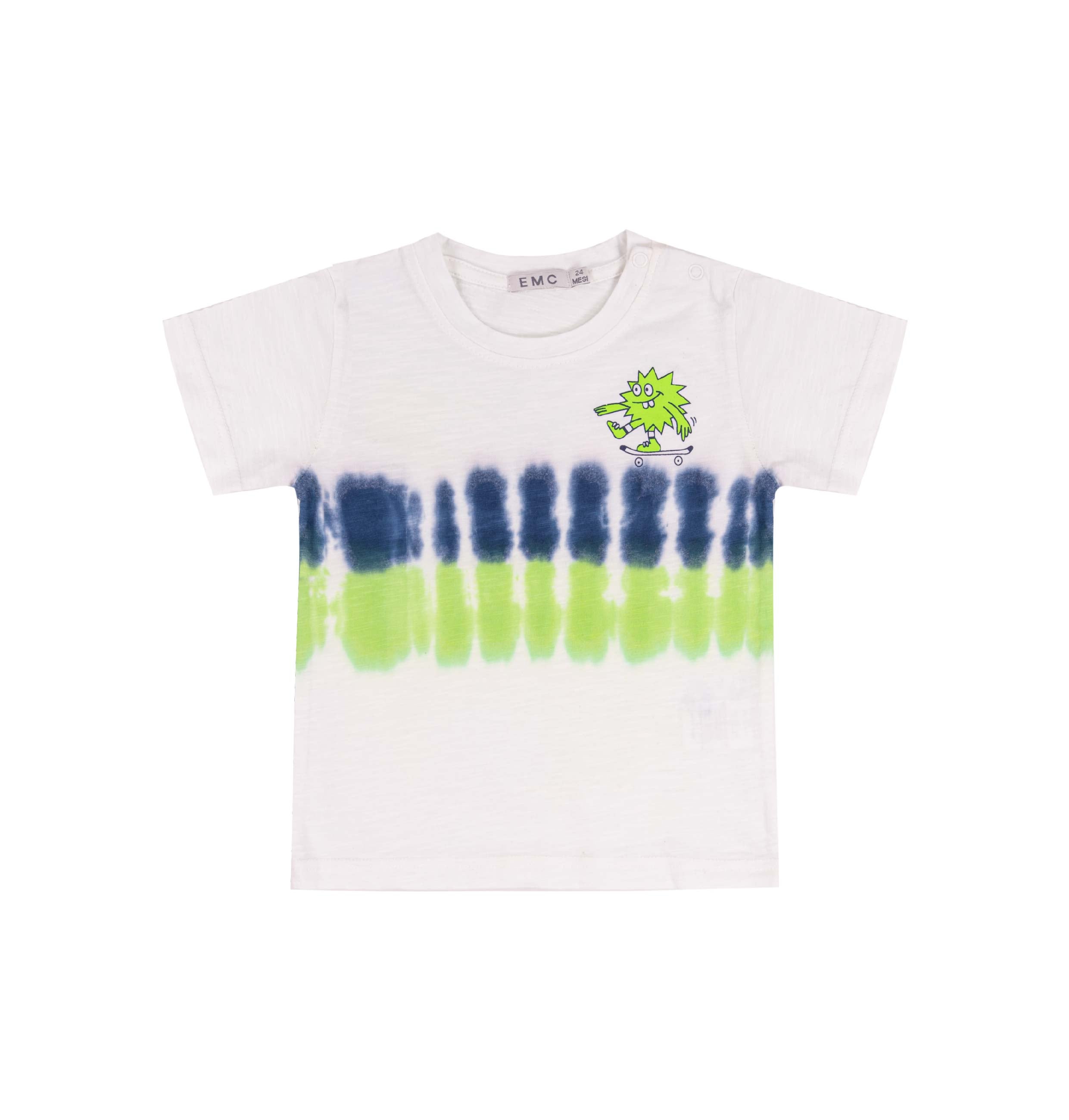 T-Shirt Bambino in Cotone con Effetto Tie-Dye e Stampa