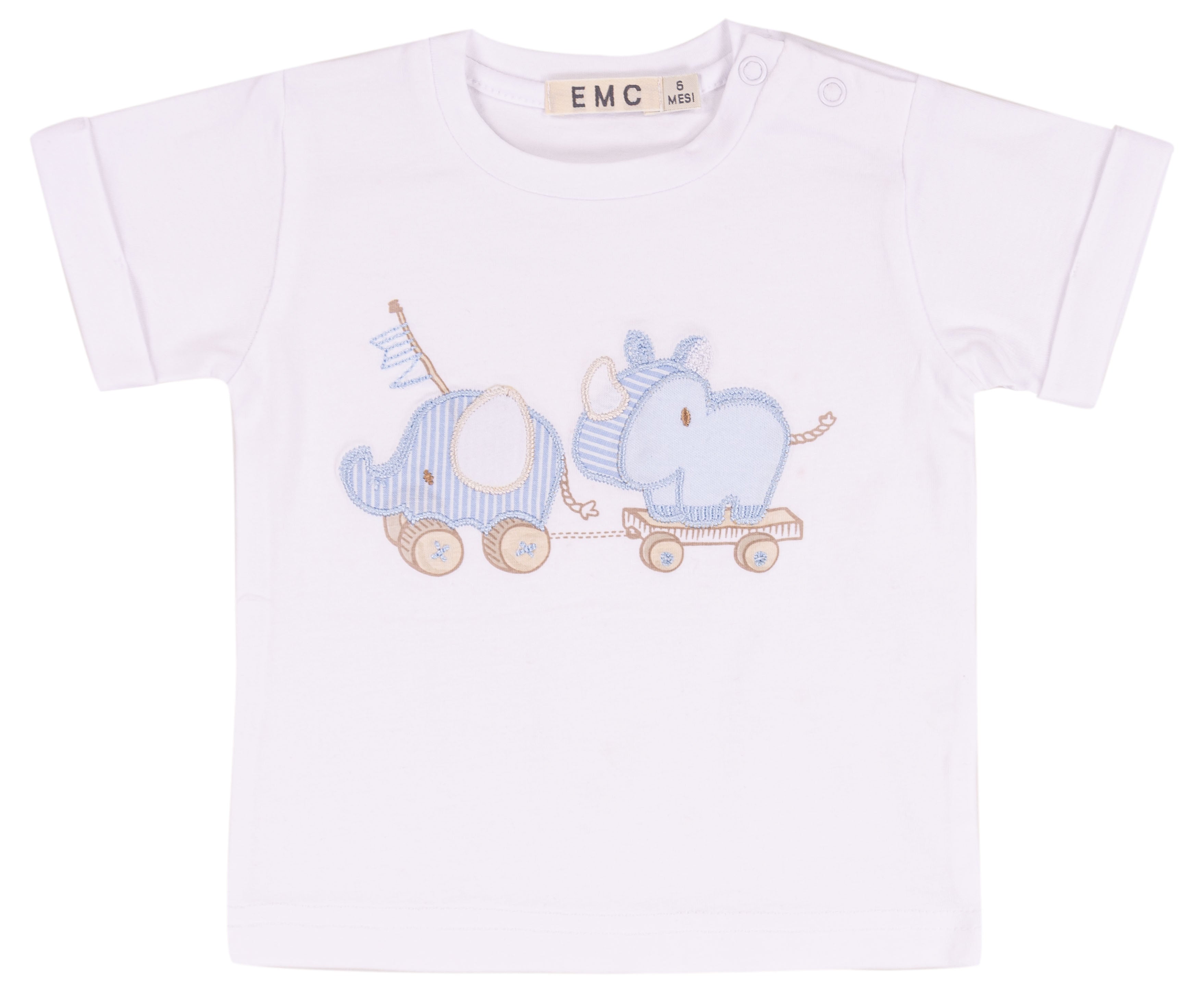 T-shirt Neonato in Cotone Elasticizzato con Ricamo Animaletti