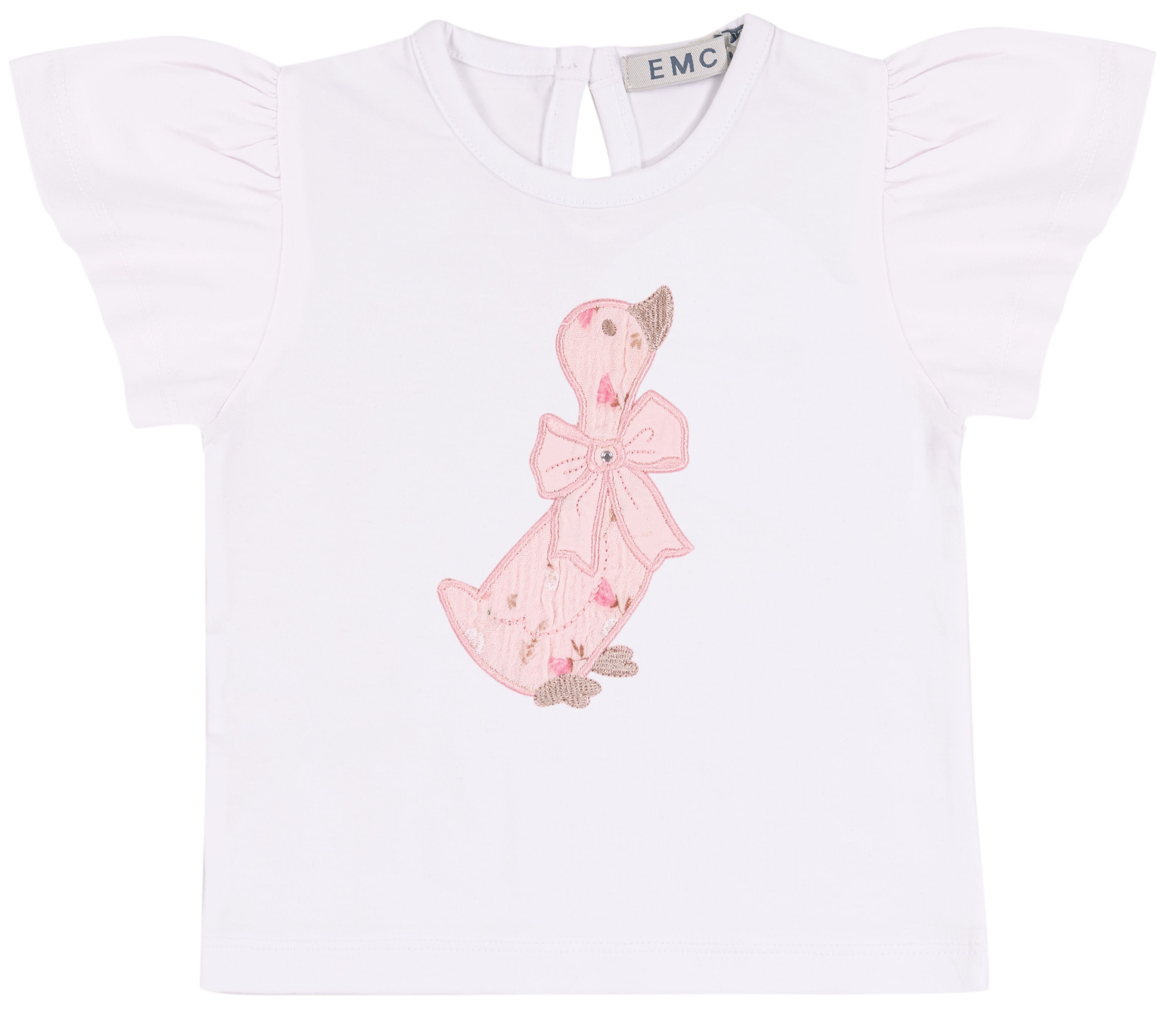 T-shirt Bambina in Cotone Elasticizzato con Maniche a Volant
