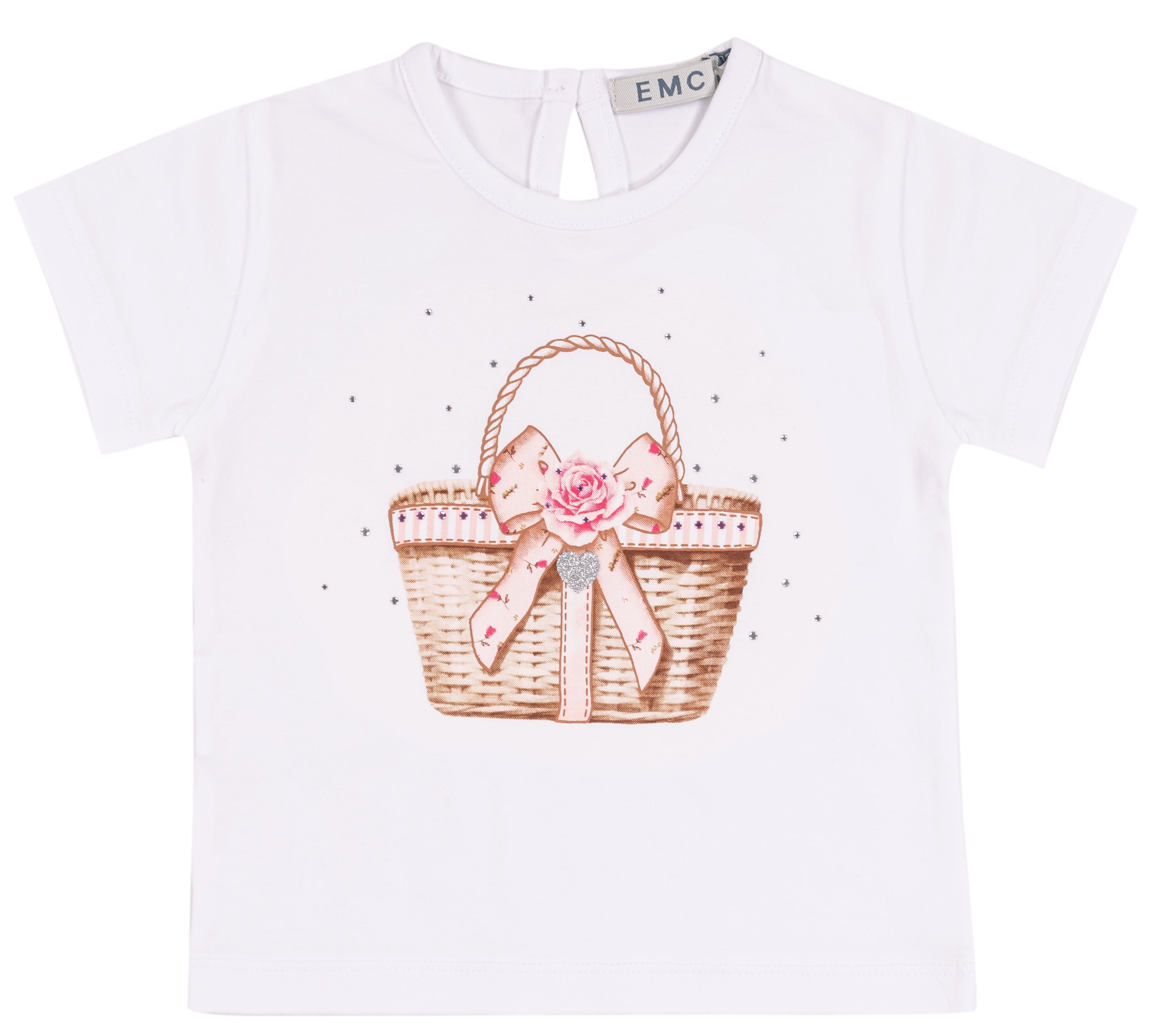 T-shirt Bambina in Cotone Elasticizzato con Stampa Cestino