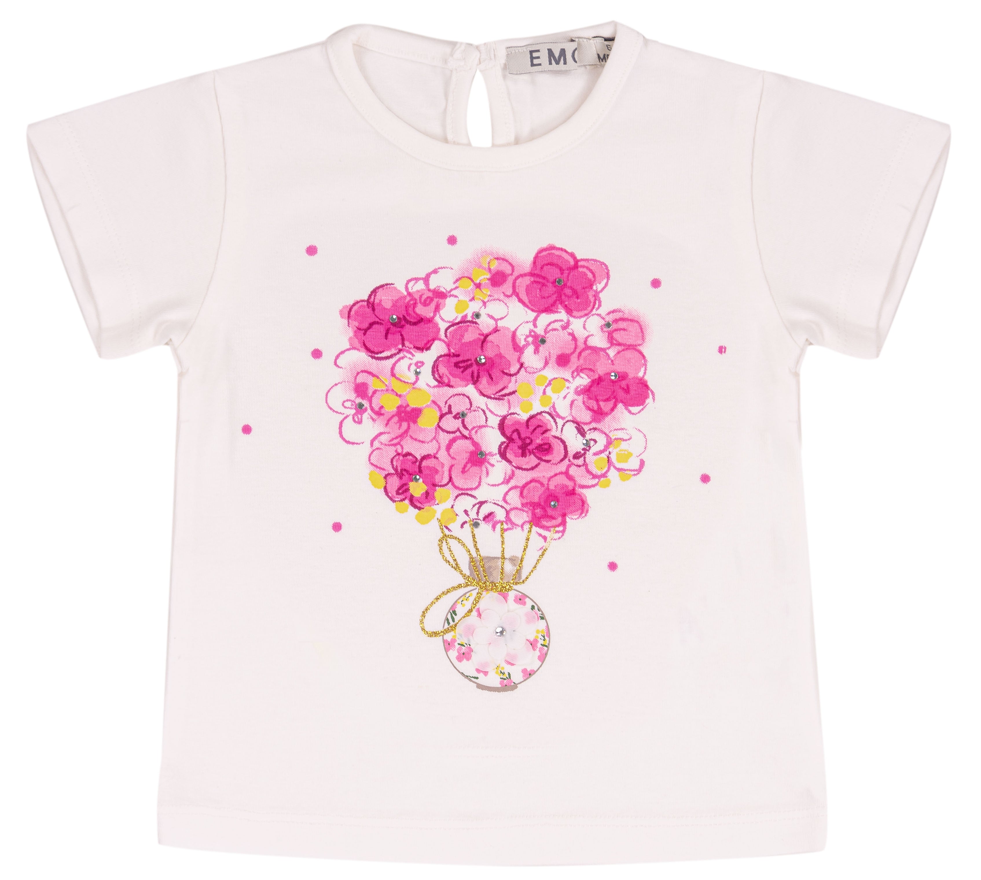T-shirt Bimba in Cotone Elasticizzato con Ricamo Fiori e Farfalla