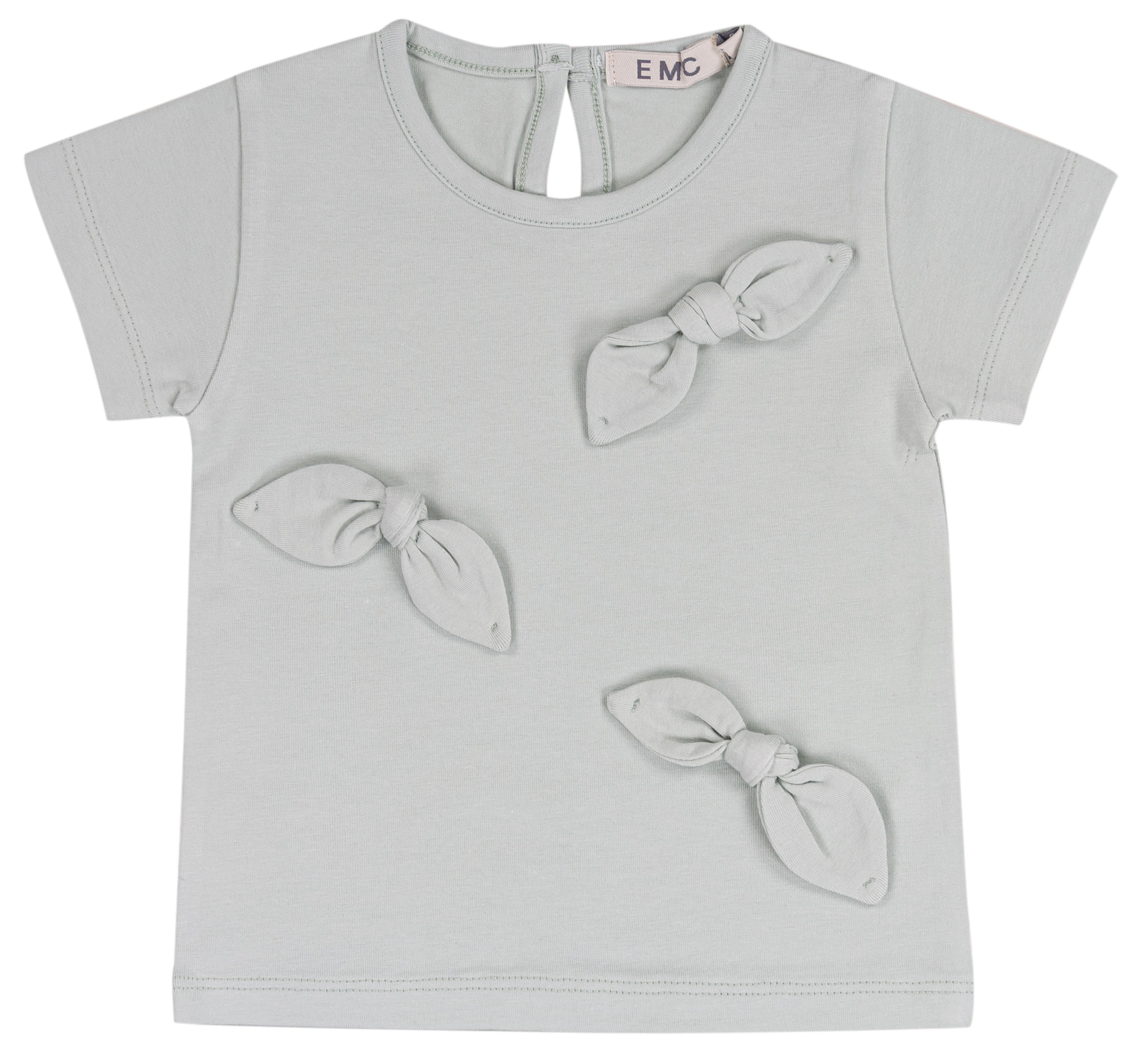 T-shirt Bambina in Cotone Elasticizzato con Fiocchi Applicati