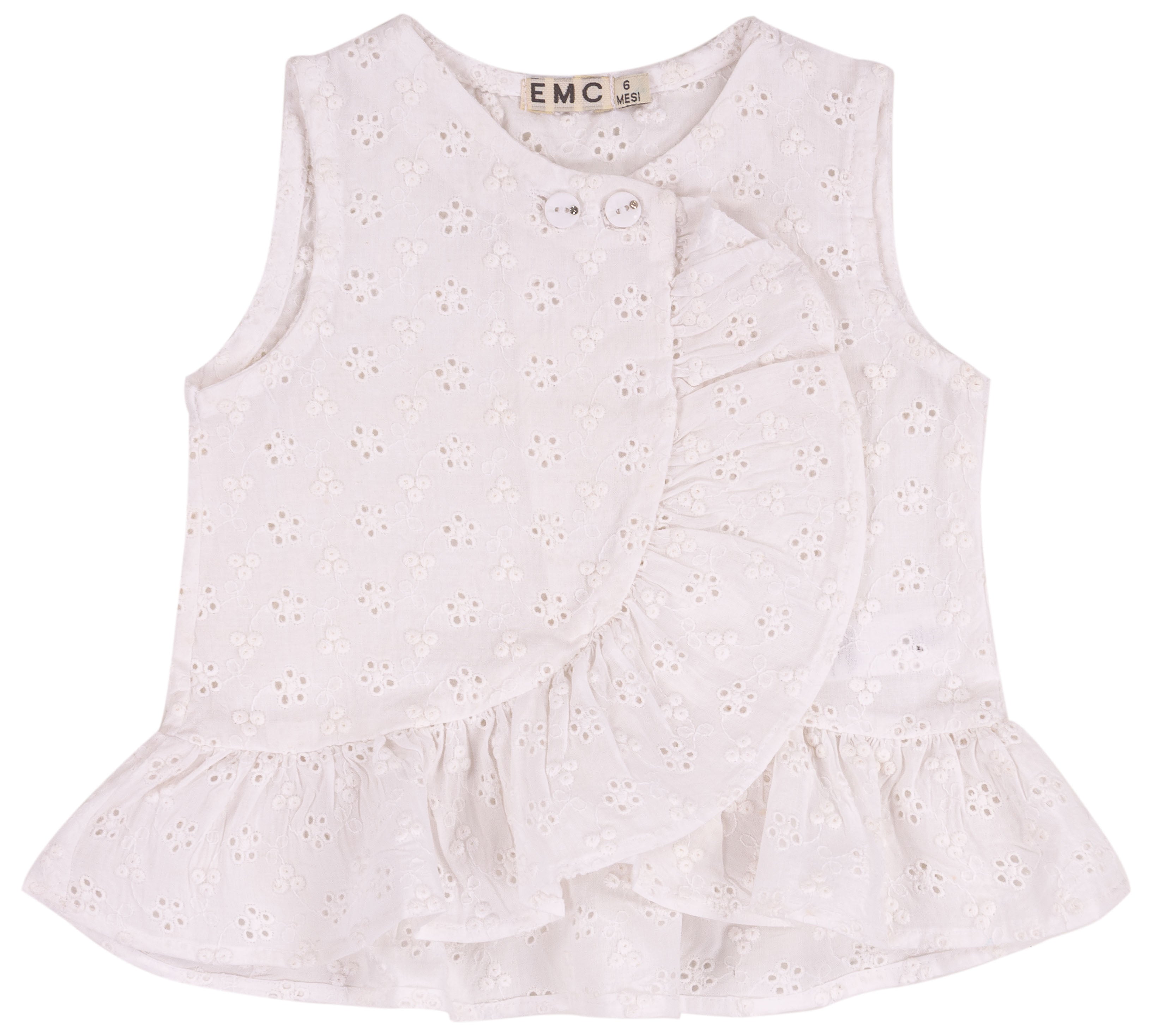 Top Smanicato Bimba in Cotone Sangallo Verde Acqua con Volant