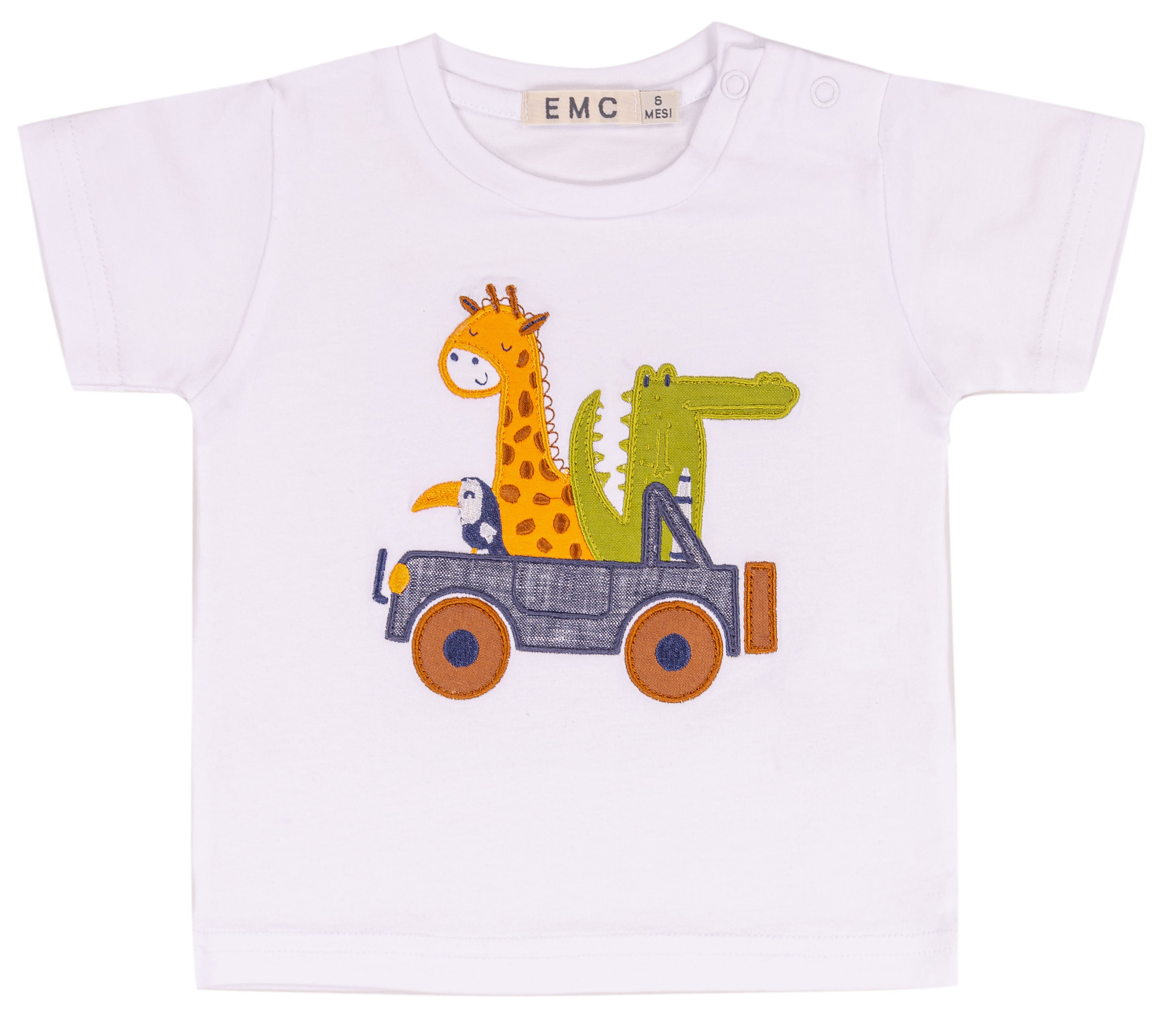 T-shirt Bambino in Cotone Elasticizzato con Stampa Animaletti Safari