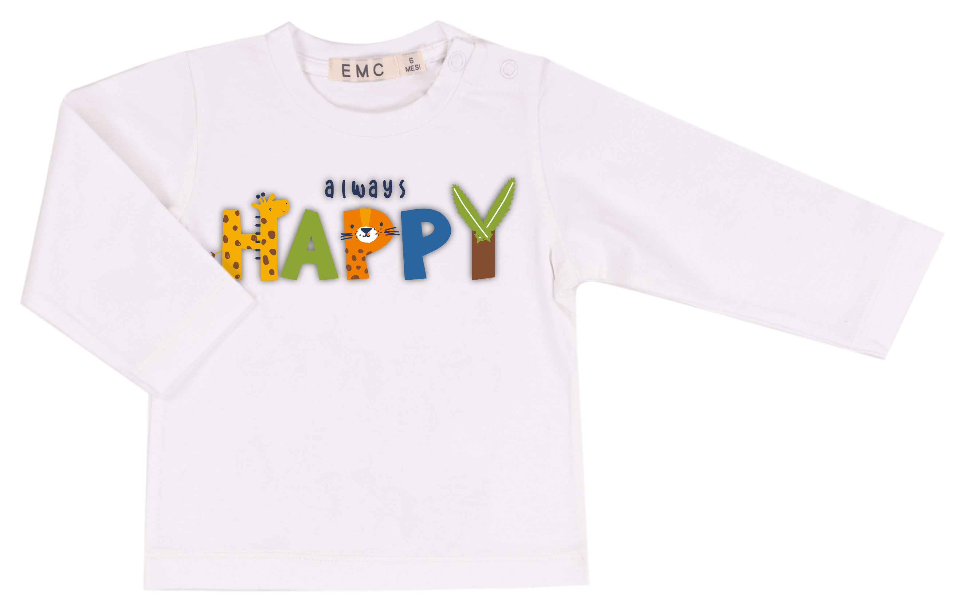 T-shirt Bambino Manica Lunga Arancione "Always Happy"