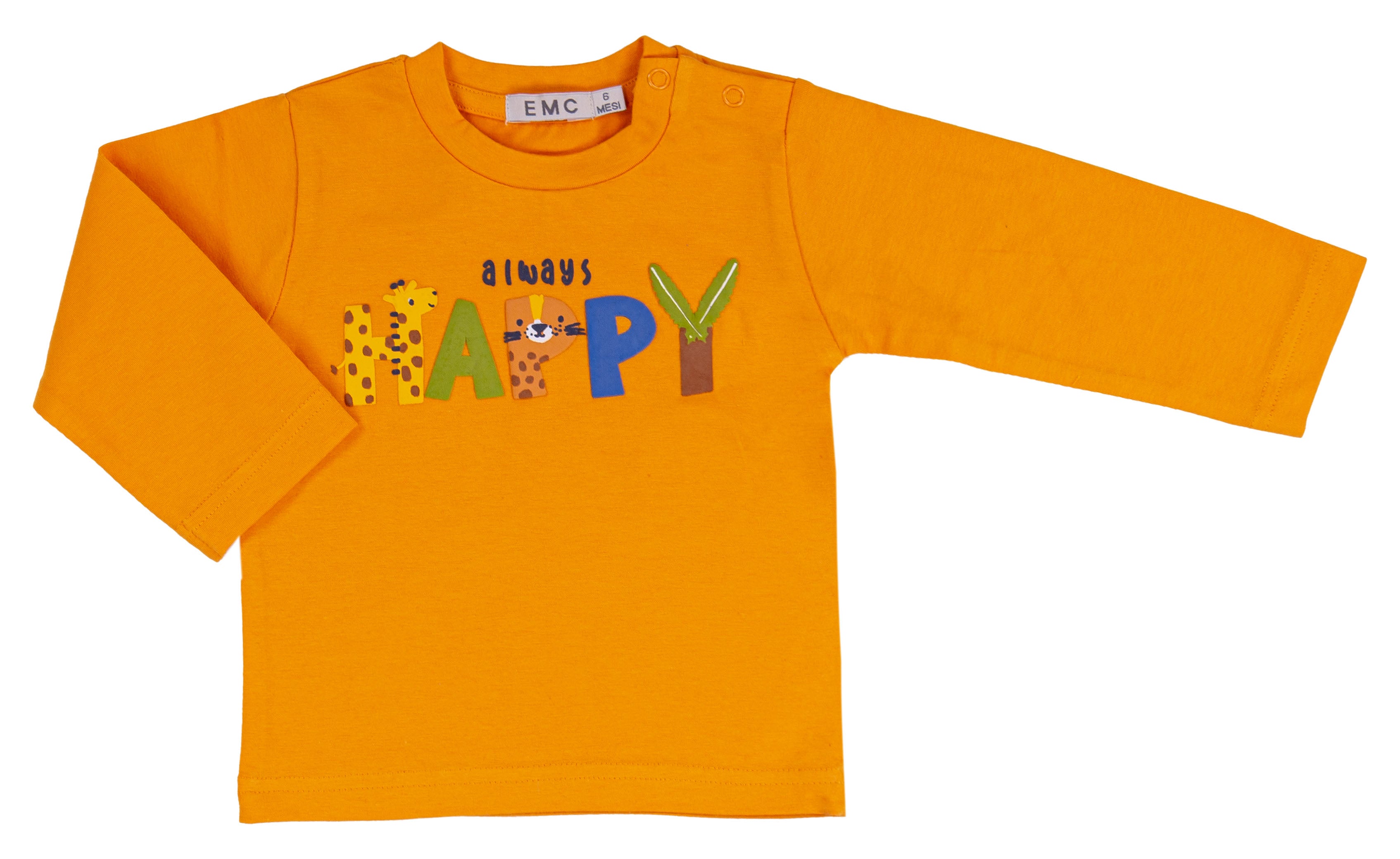T-shirt Bambino Manica Lunga Arancione "Always Happy"